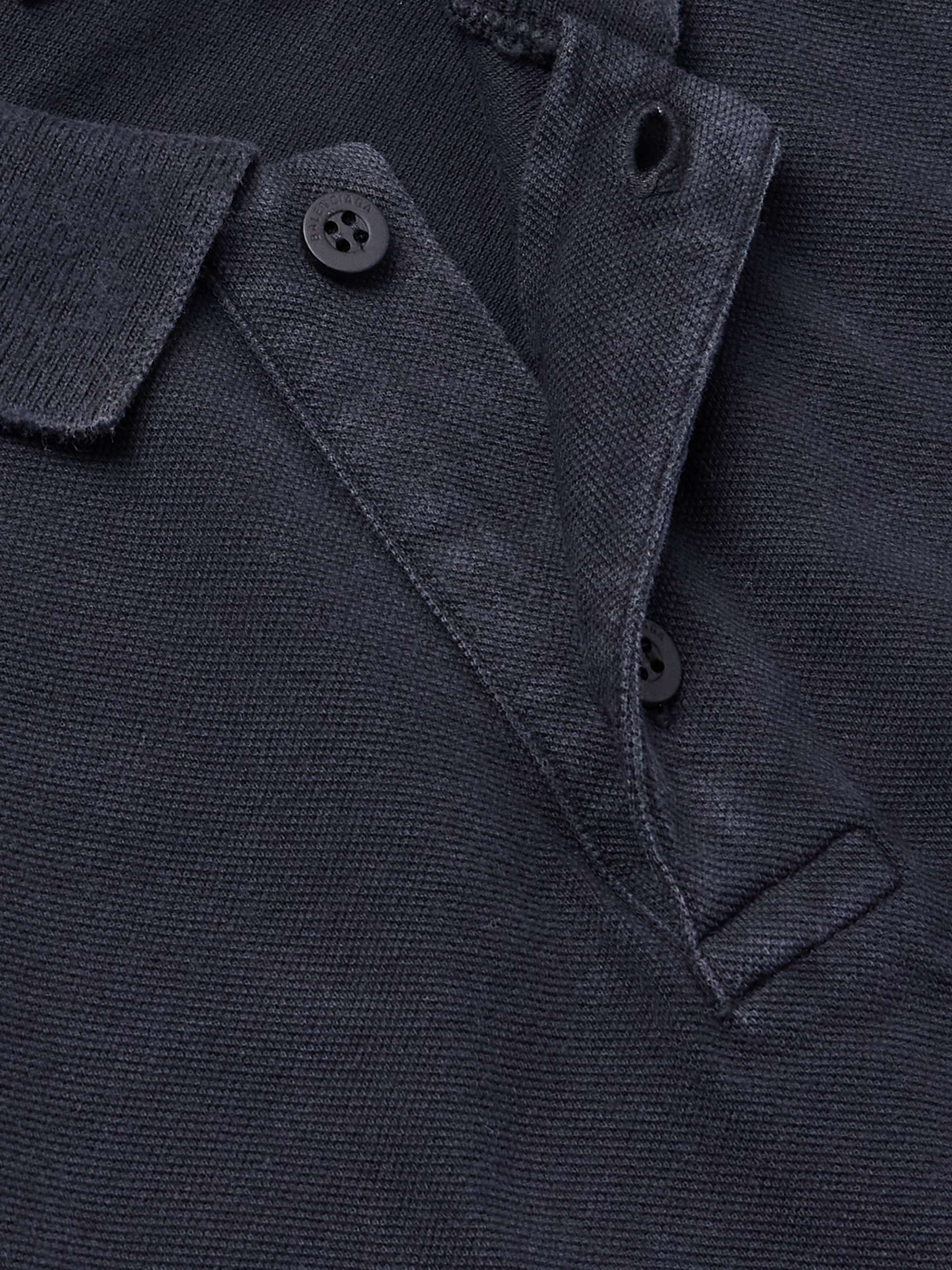 Laurel Embroidered Distressed Cotton-Piqué Polo Shirt view