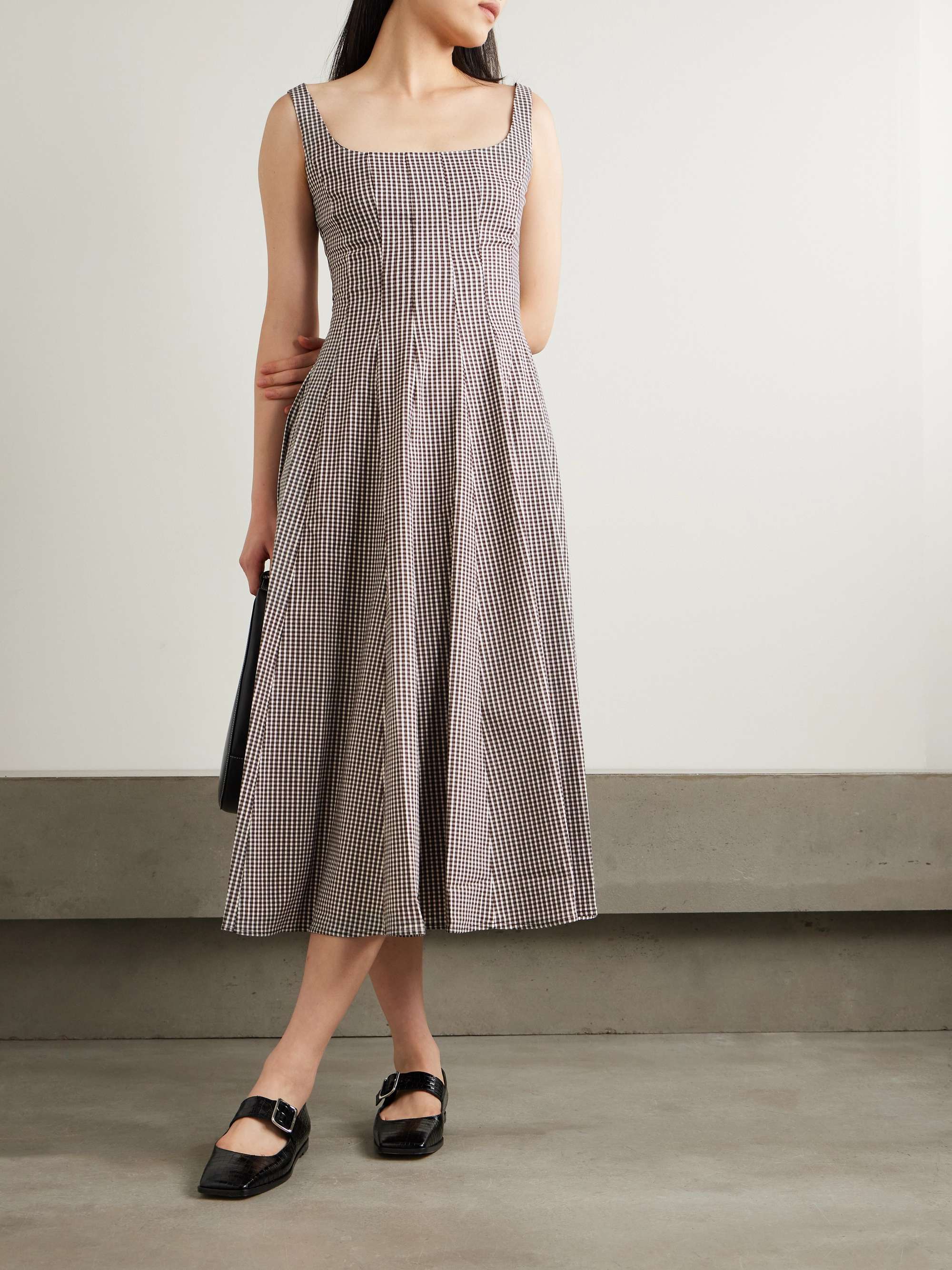 Wells pleated gingham poplin midi dress view