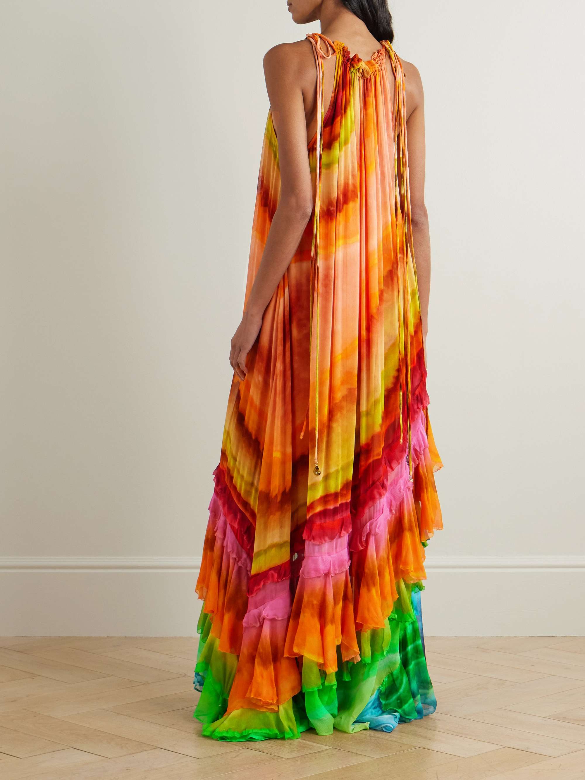 Iris embellished ruffled tie-dyed crepon maxi dress view