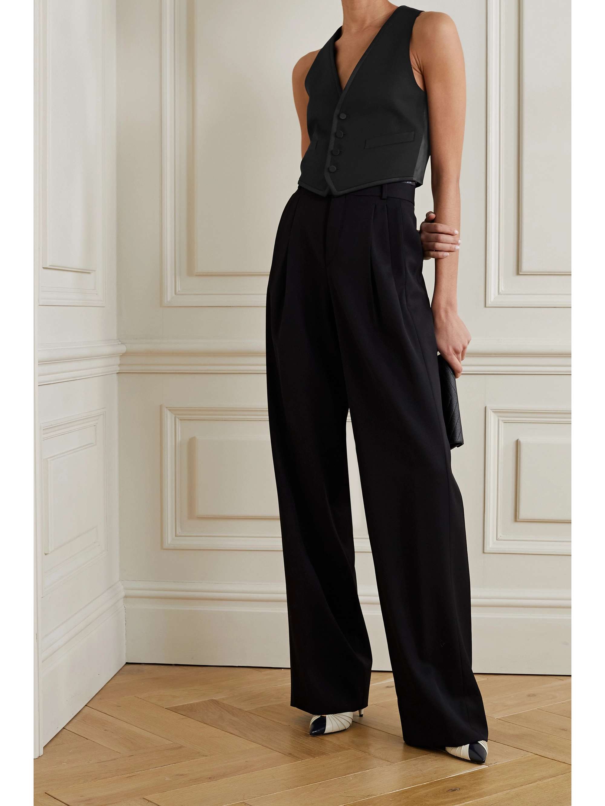 Cropped grain de poudre wool and silk-satin vest view