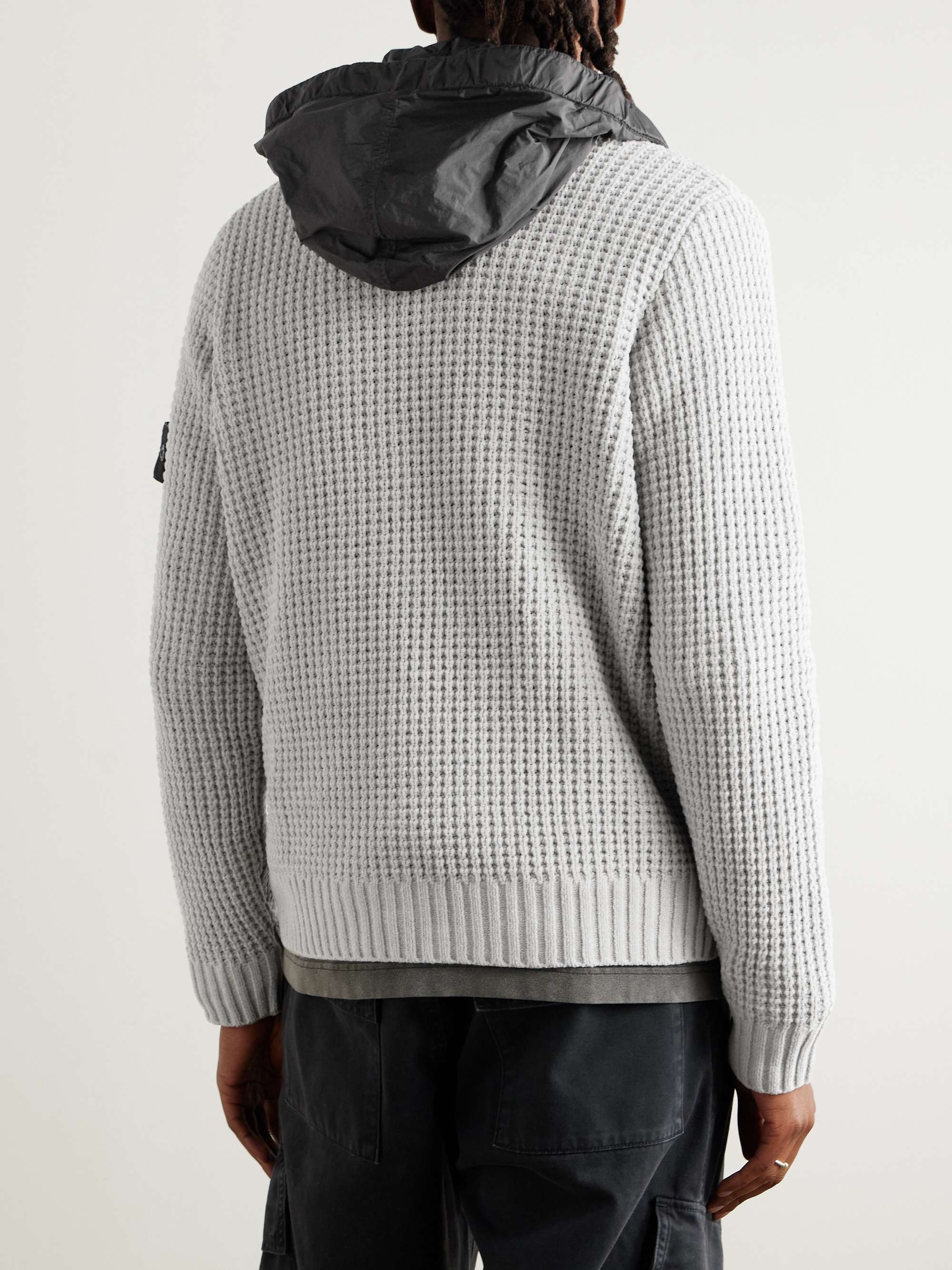 Logo-Appliquéd Reversible Shell and Cotton-Chenille Hooded Cardigan view