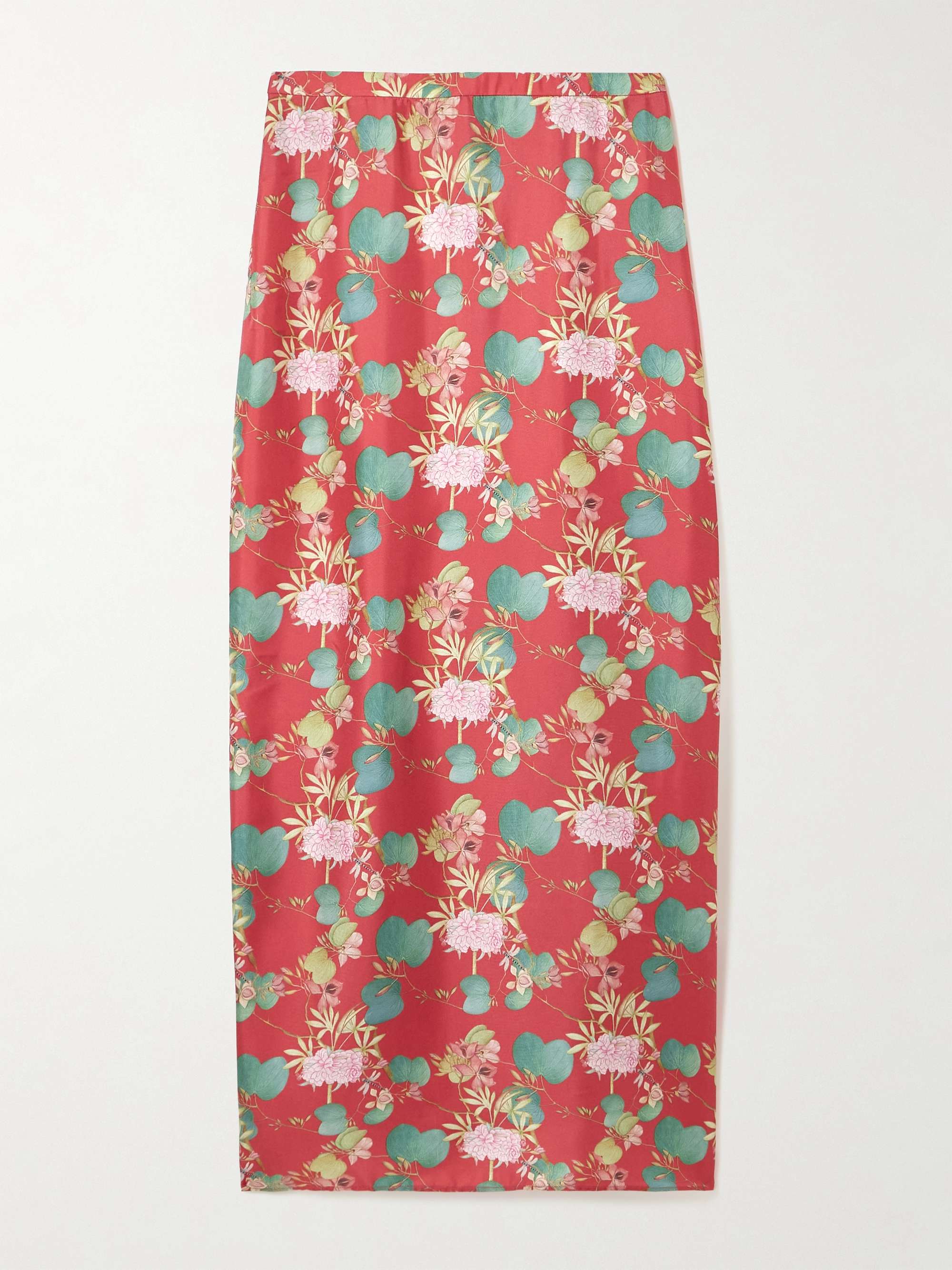 Laurelle Dragonfly floral-print silk-twill maxi skirt hero visual