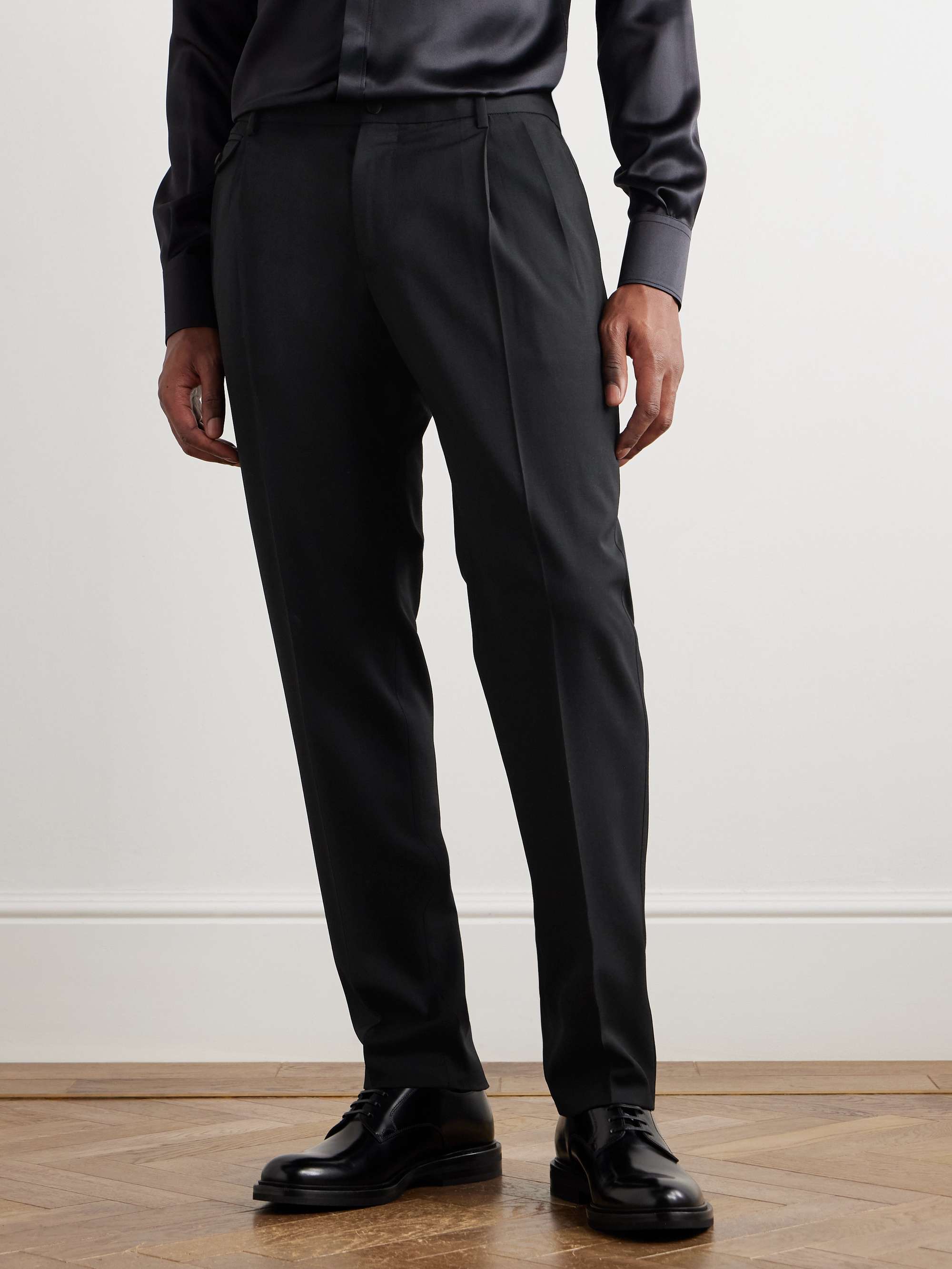 Straight-Leg Pleated Wool-Blend Twill Trousers view