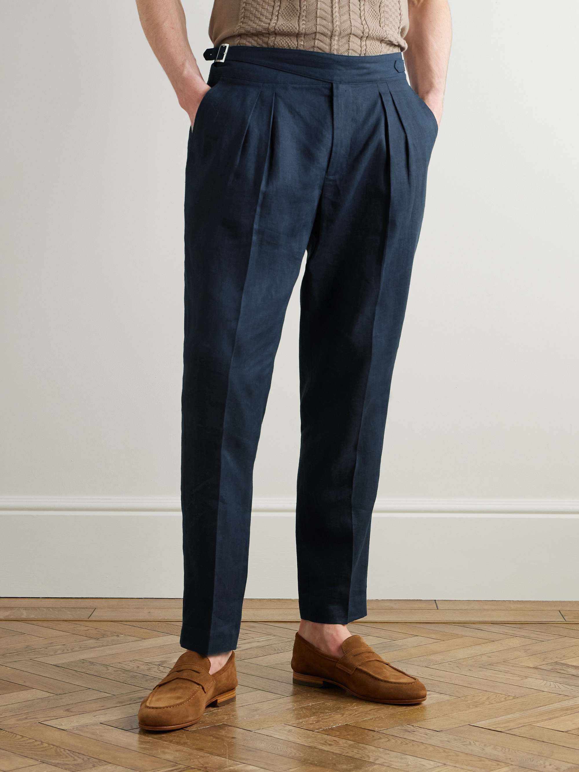 Steve Tapered Pleated Linen Trousers view