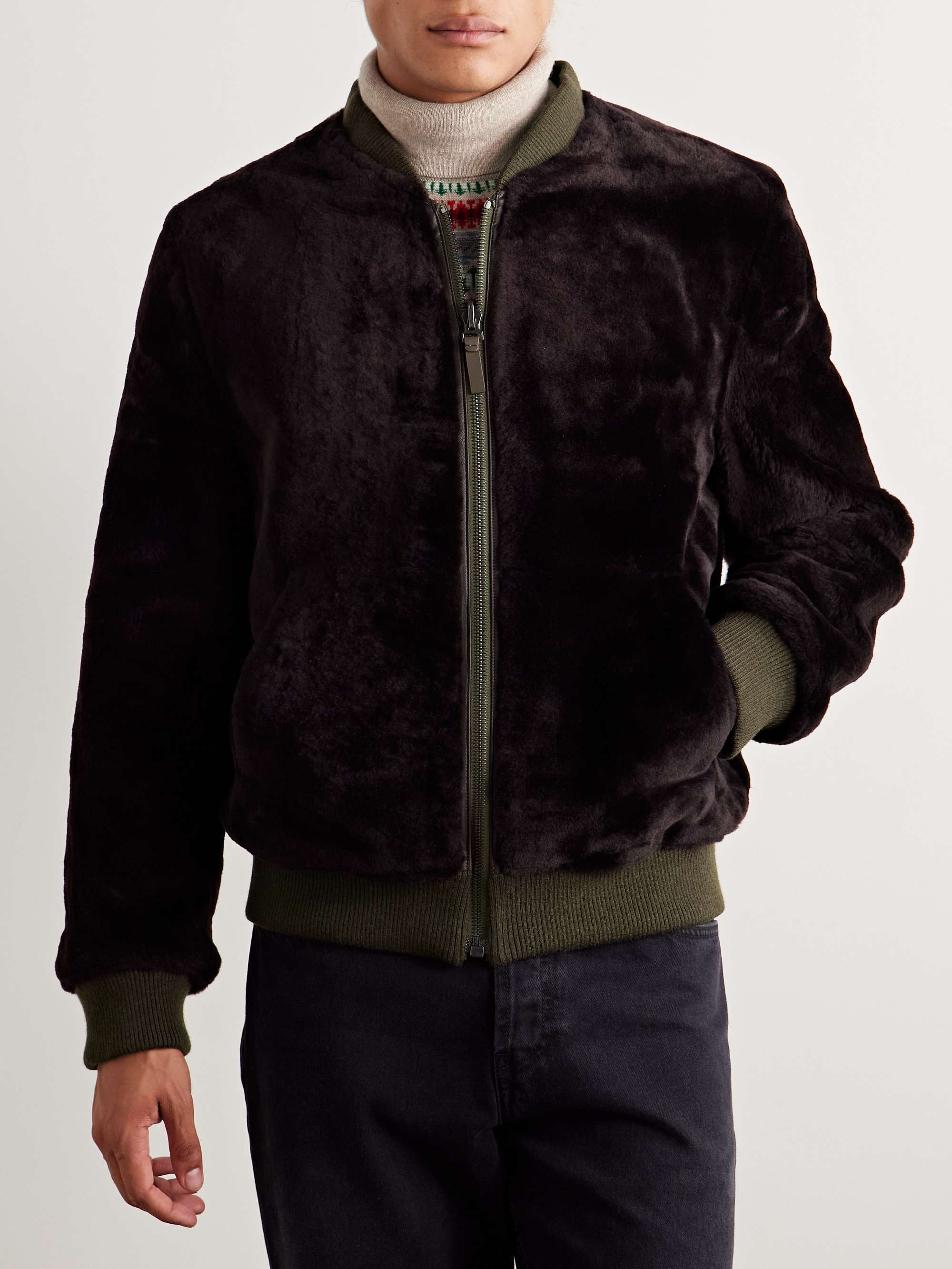 Reversible Shell and Shearling Bomber Jacket view