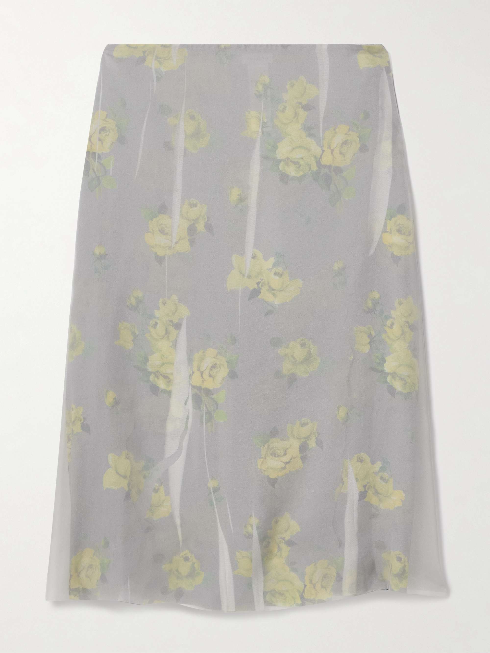 Layered distressed chiffon and floral-print crepe skirt hero visual