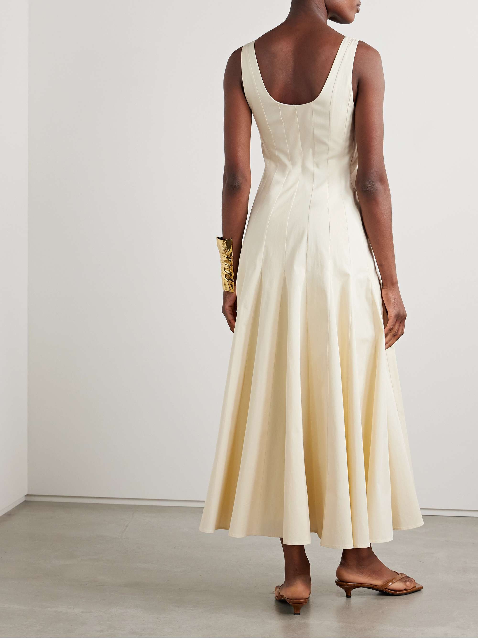 Pleated organic cotton-blend gabardine maxi dress view