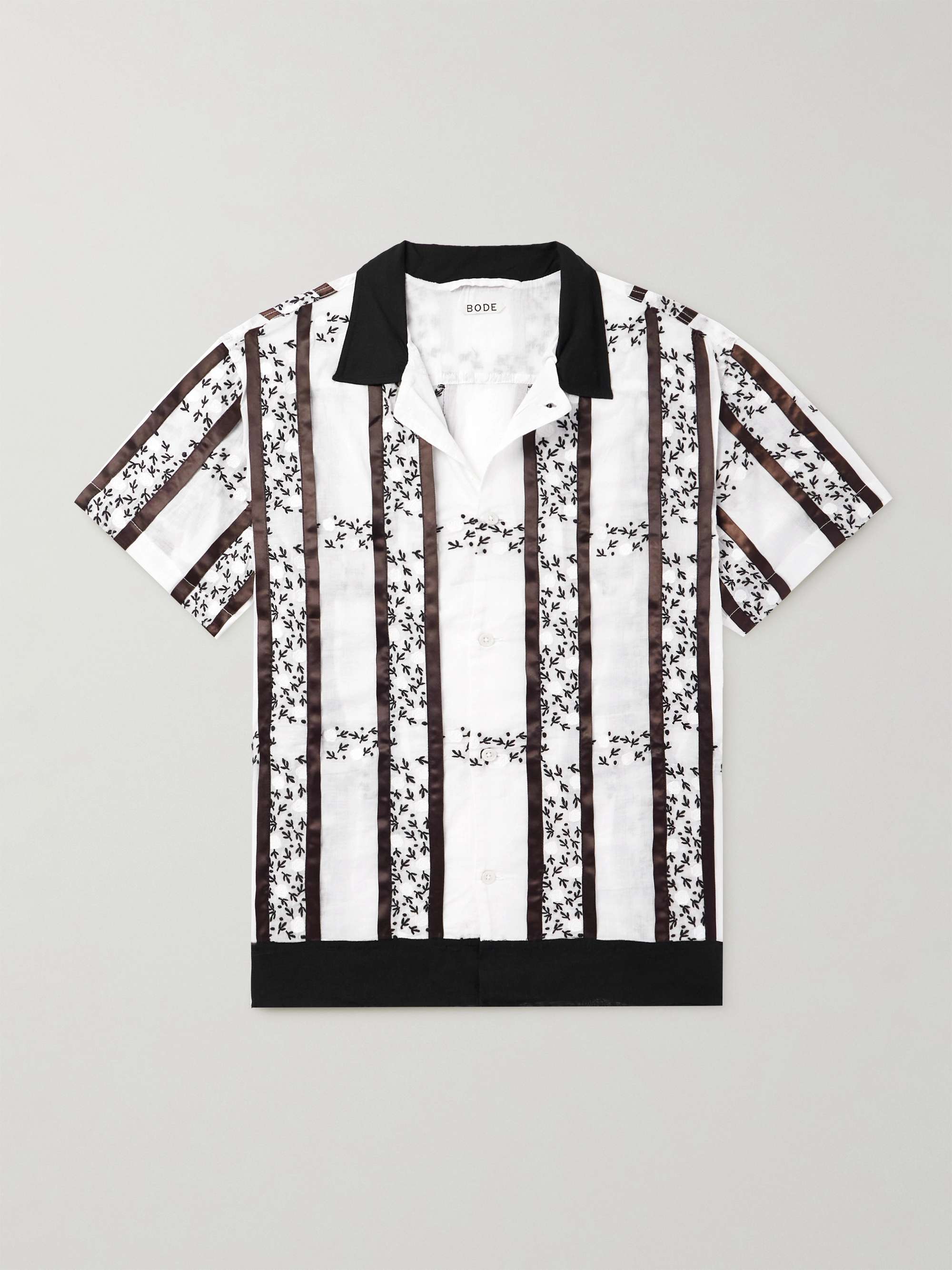 Camp-Collar Satin-Trimmed Embroidered Cotton-Voile Shirt hero visual