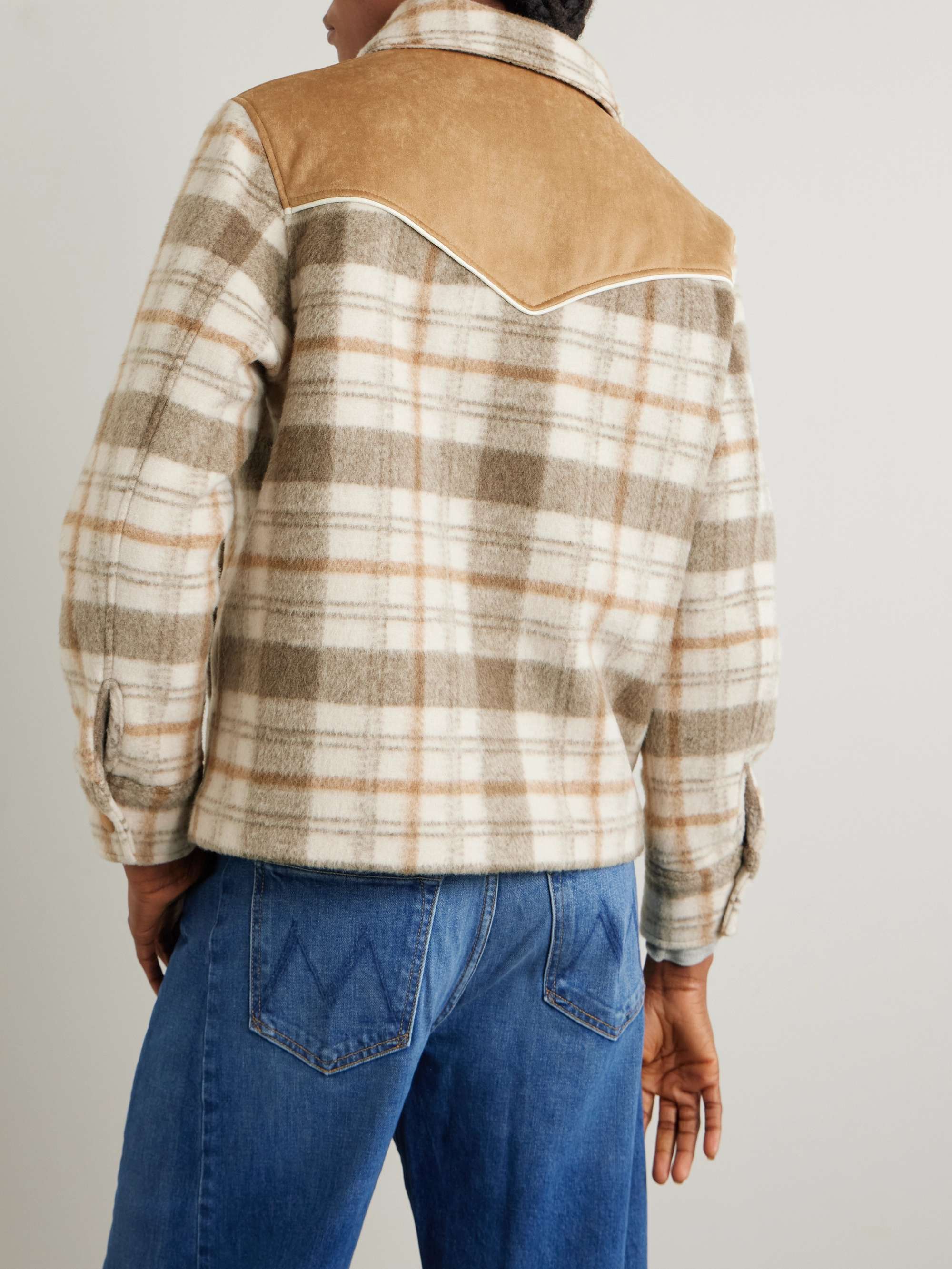 After School faux suede-trimmed checked fleece jacket view