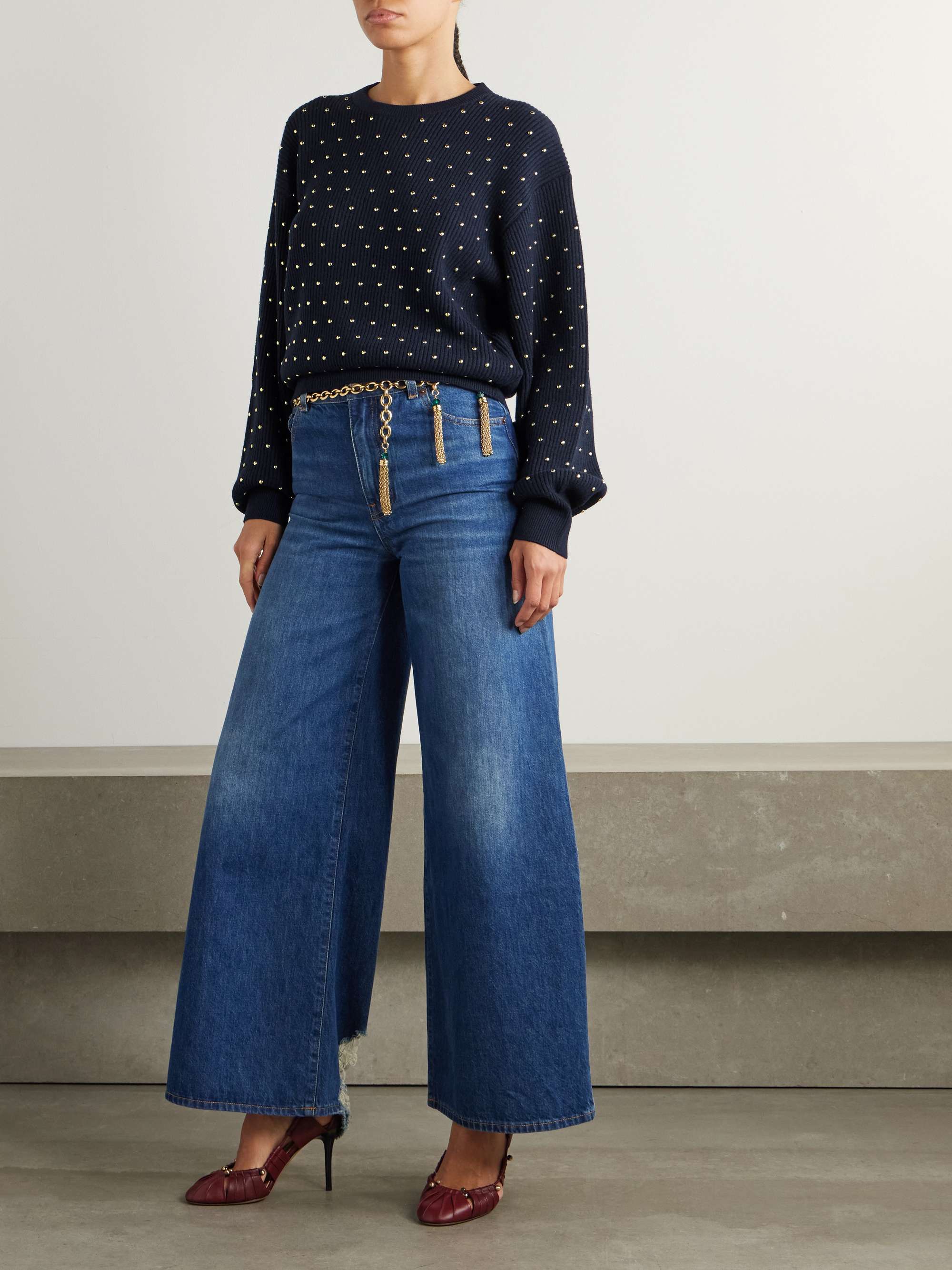 Studded ribbed wool and cashmere-blend sweater view