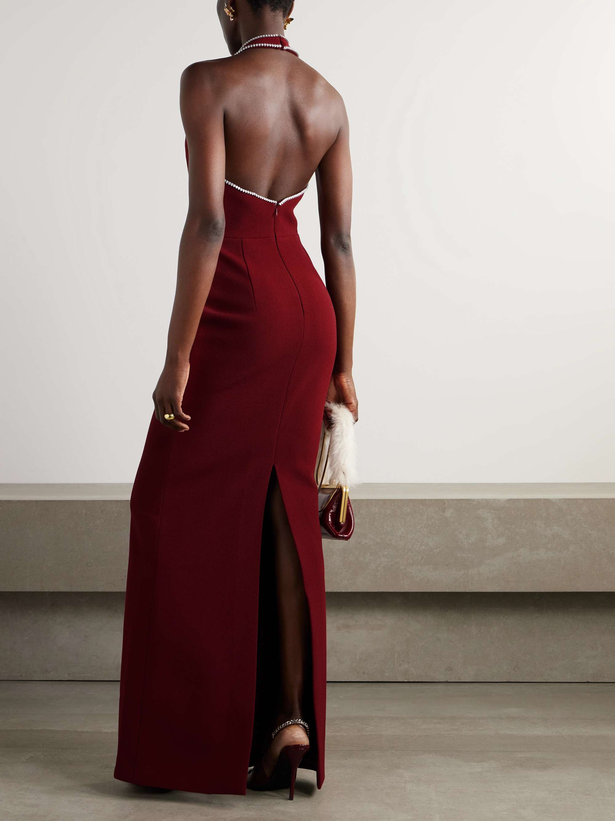 Akari crystal-embellished cutout cady halterneck  gown view