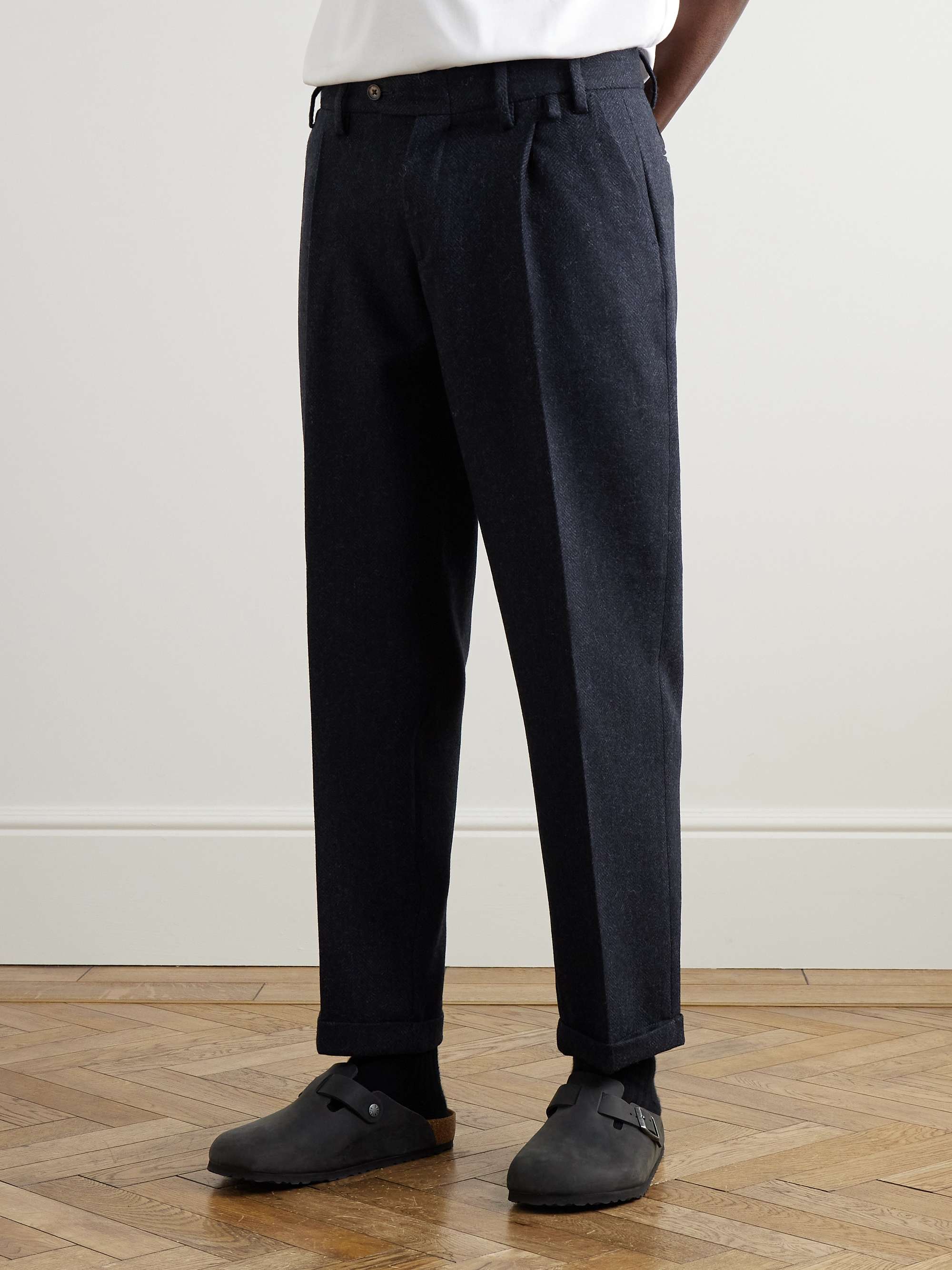 Tapered Herringbone Brushed-Wool Trousers view