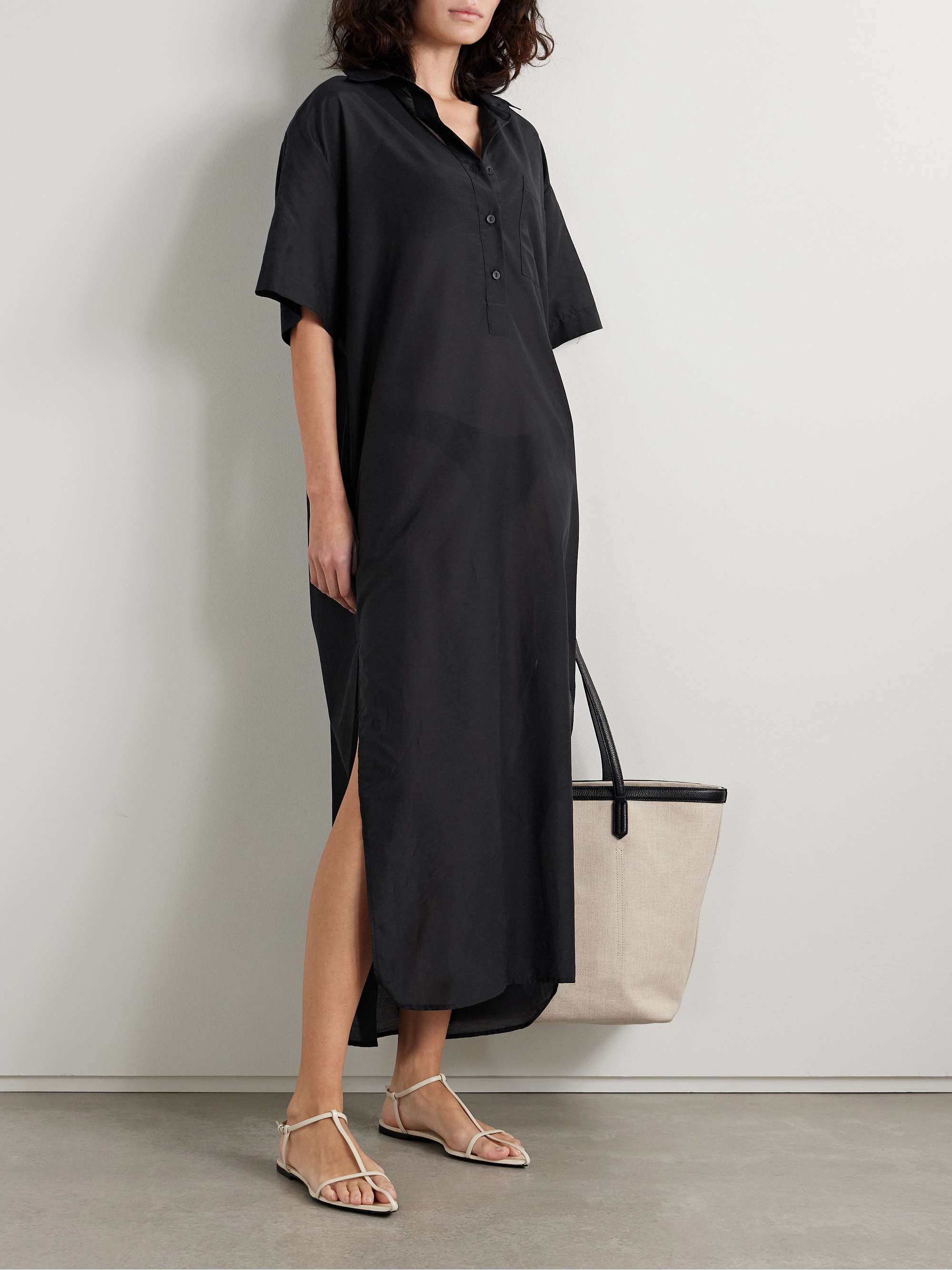 Oversized organic cotton and silk-blend midi shirt dress view