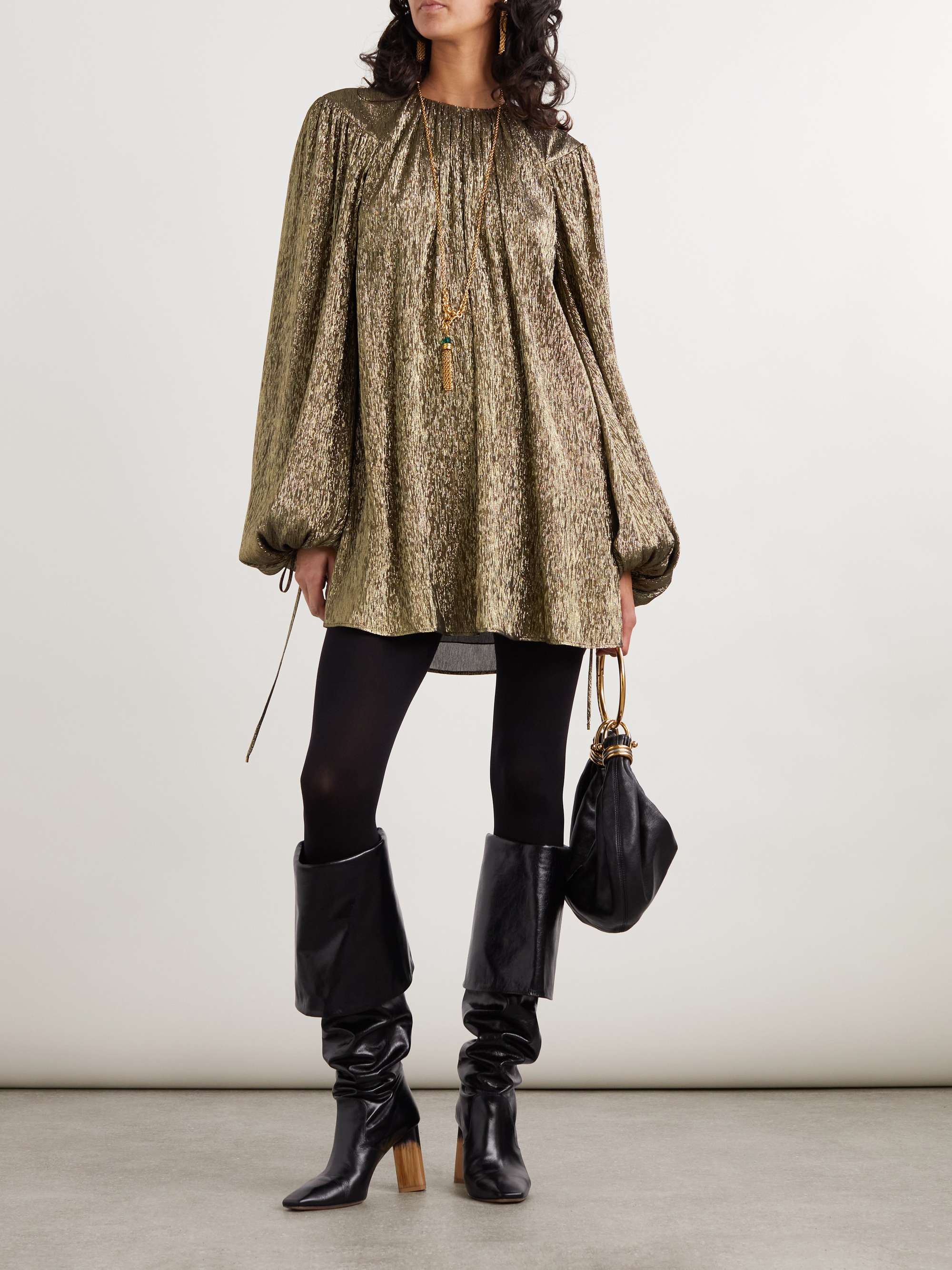 Metallic silk-blend mini dress view