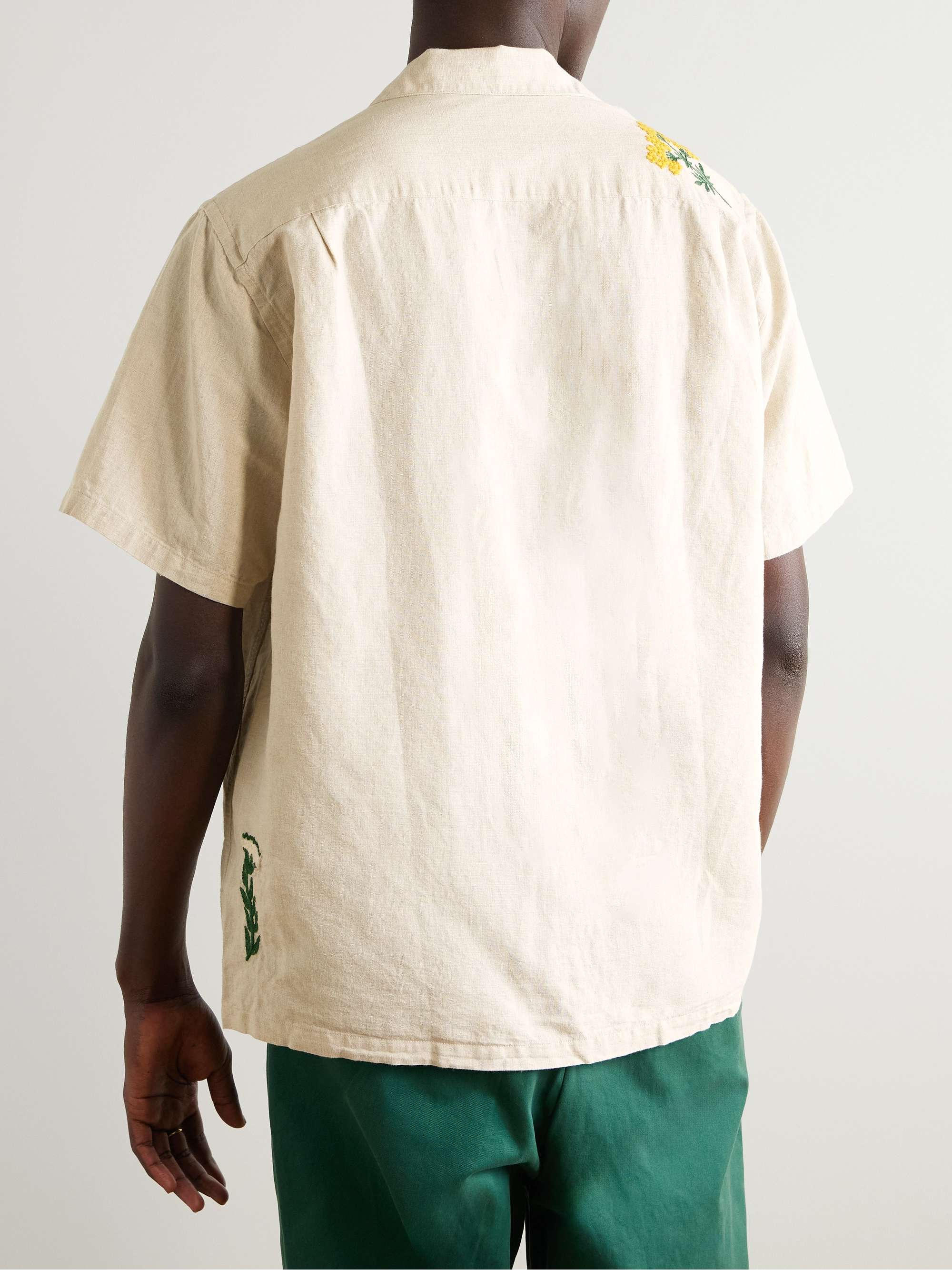 Convertible-Collar Embroidered Linen and Cotton-Blend Shirt view