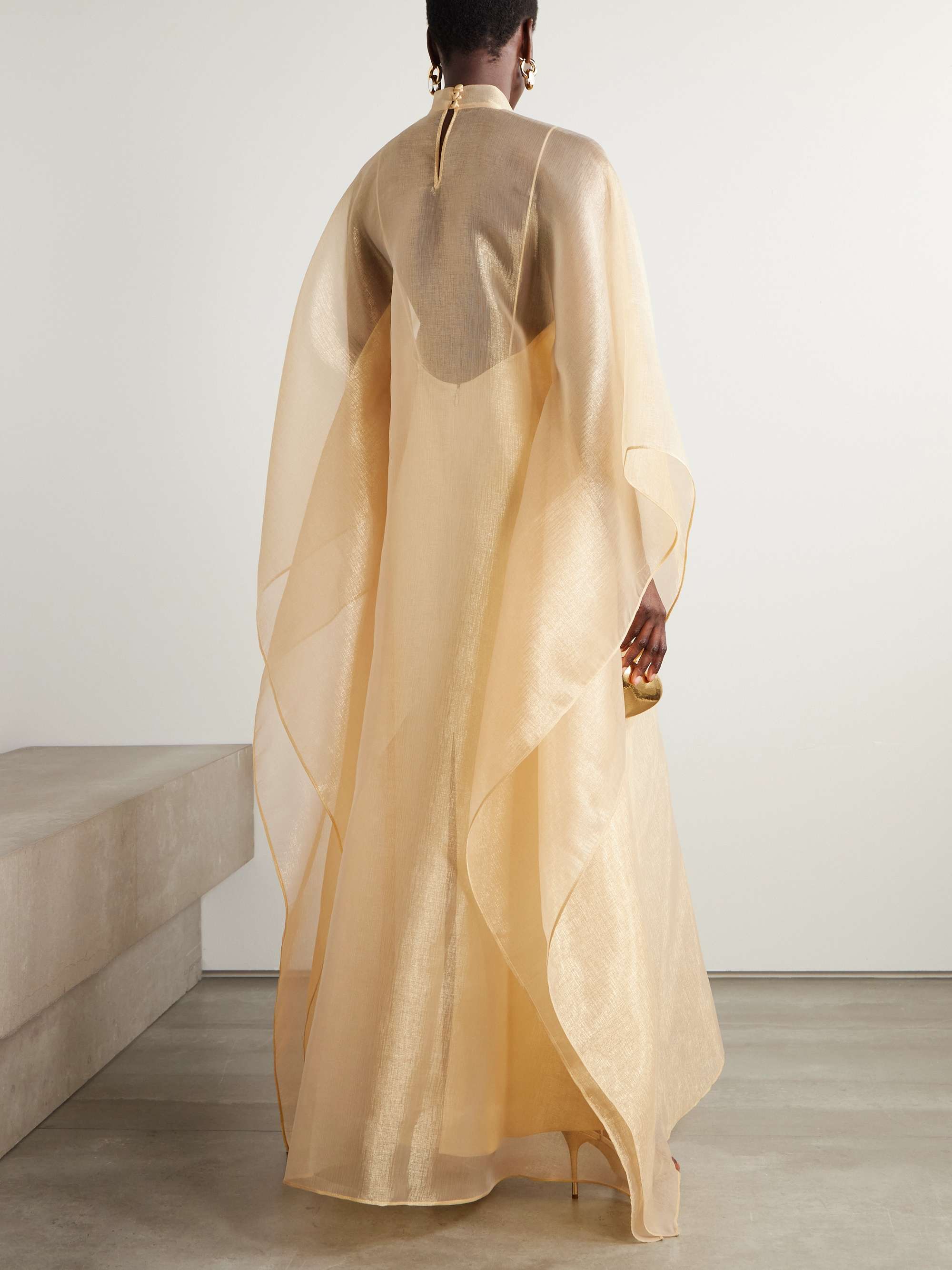 Sphinx draped metallic organza gown view