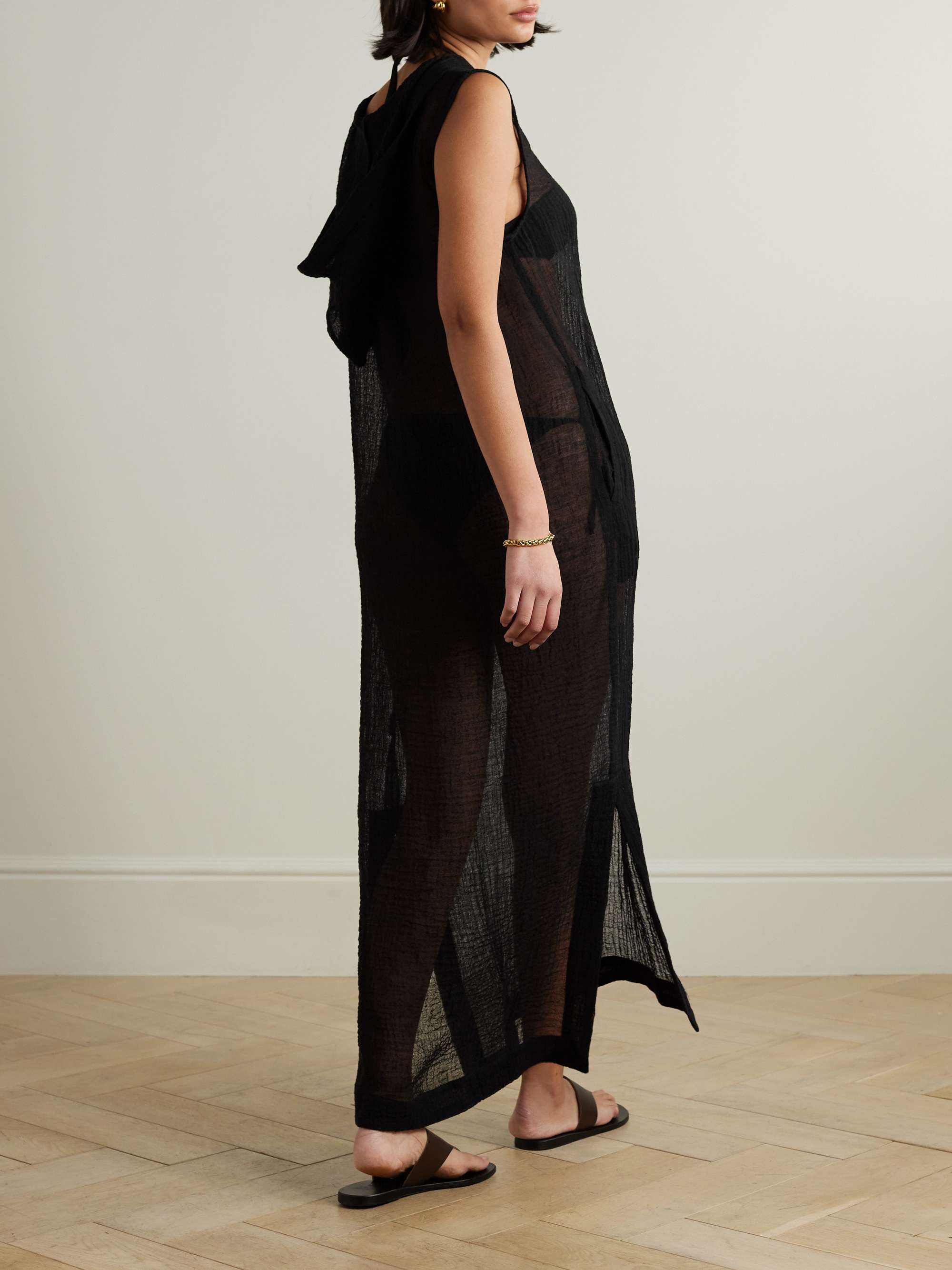 + NET SUSTAIN Column hooded linen-blend gauze maxi dress view