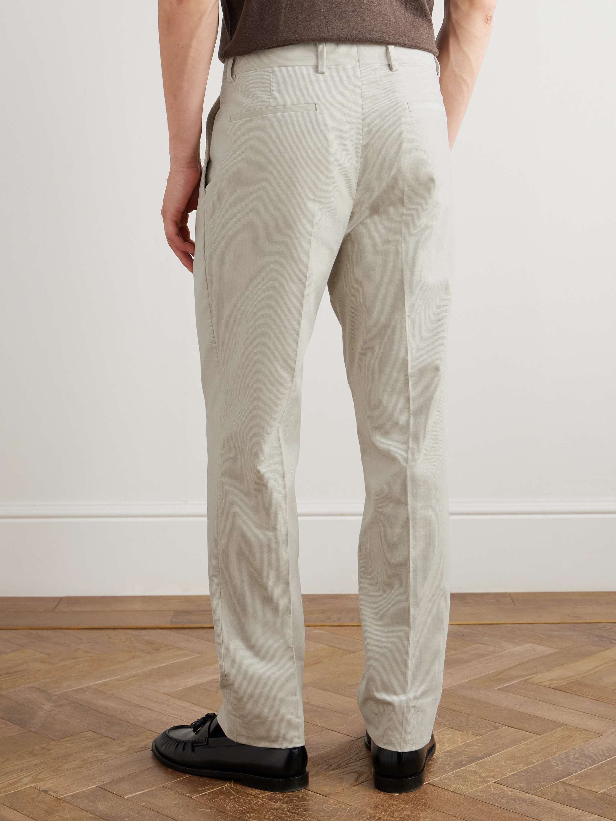 Straight-Leg Pleated Cotton-Corduroy Suit Trousers view