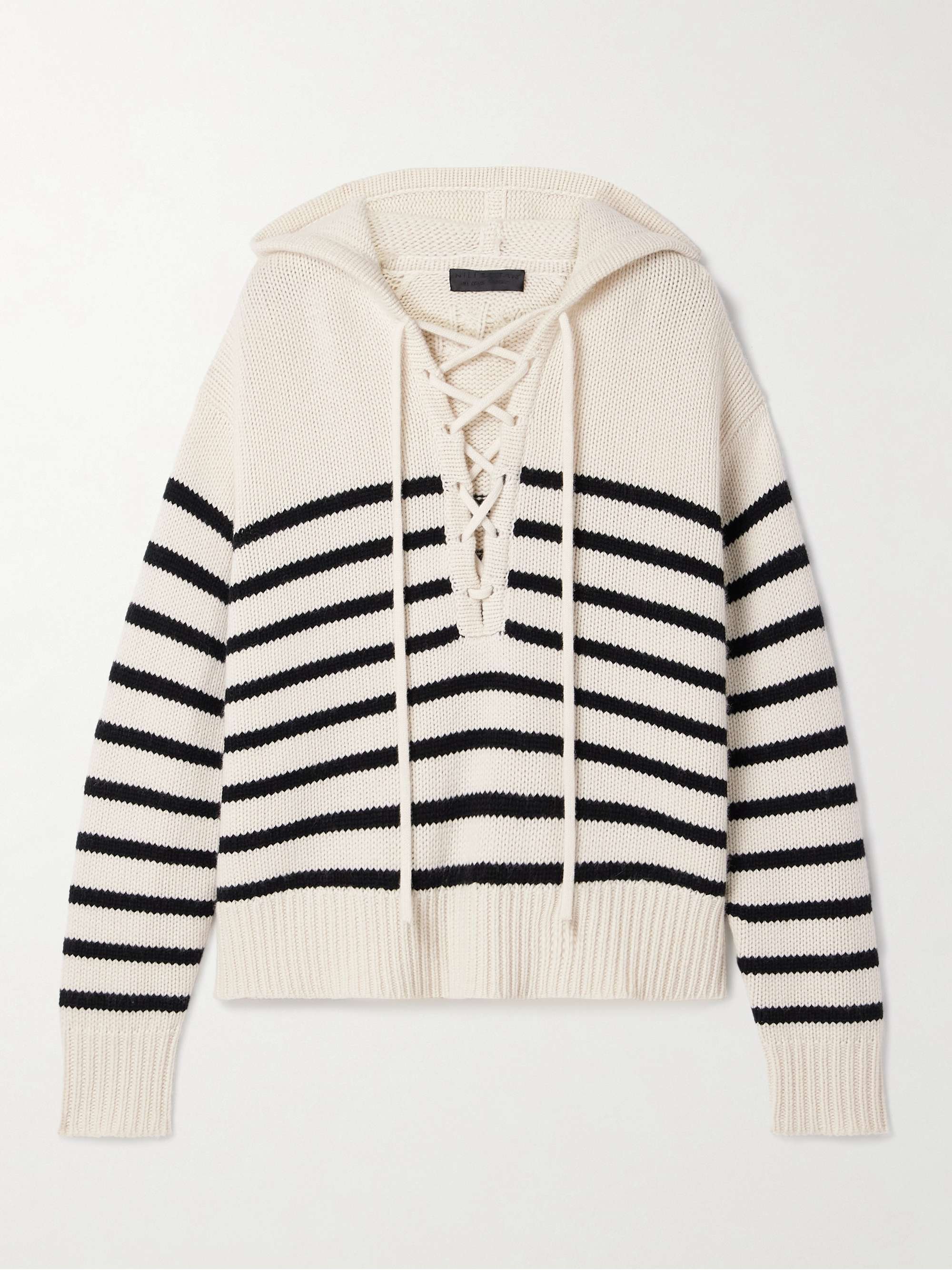 Noemi lace-up striped cashmere hoodie hero visual