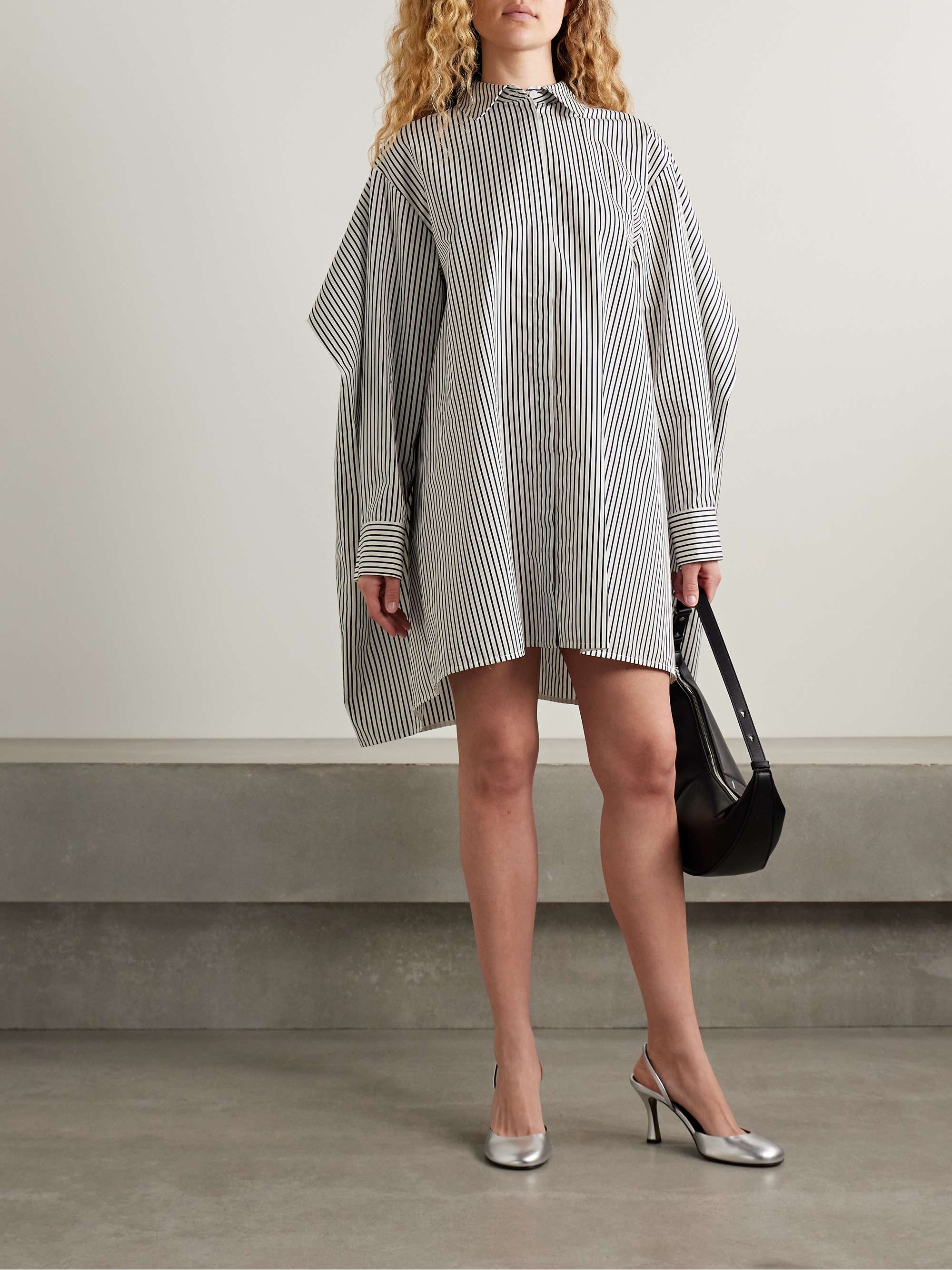 Isla cape-effect striped cotton and silk-blend poplin mini shirt dress view