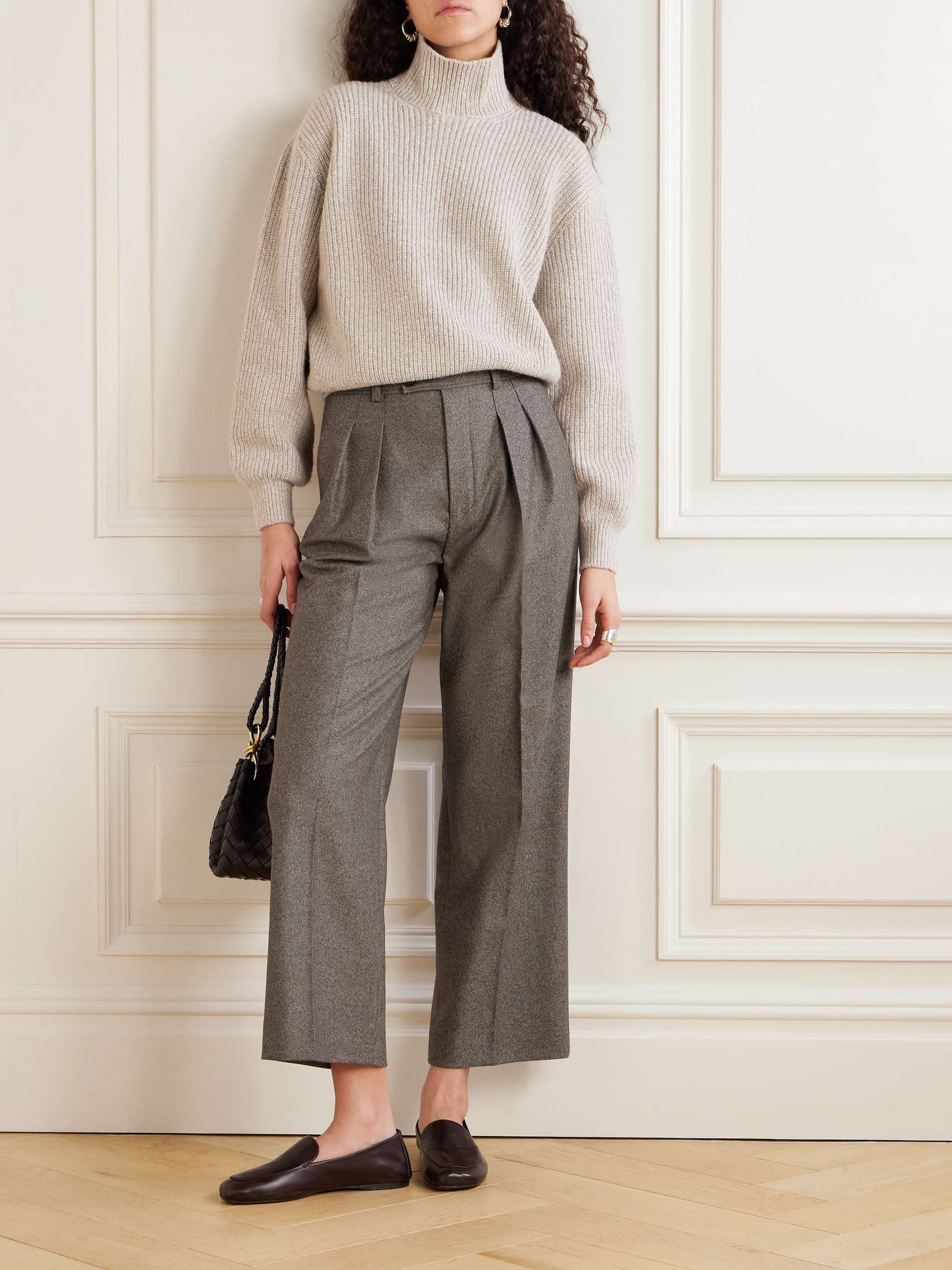Yurik pleated wool and cashmere-blend flannel straight-leg pants view