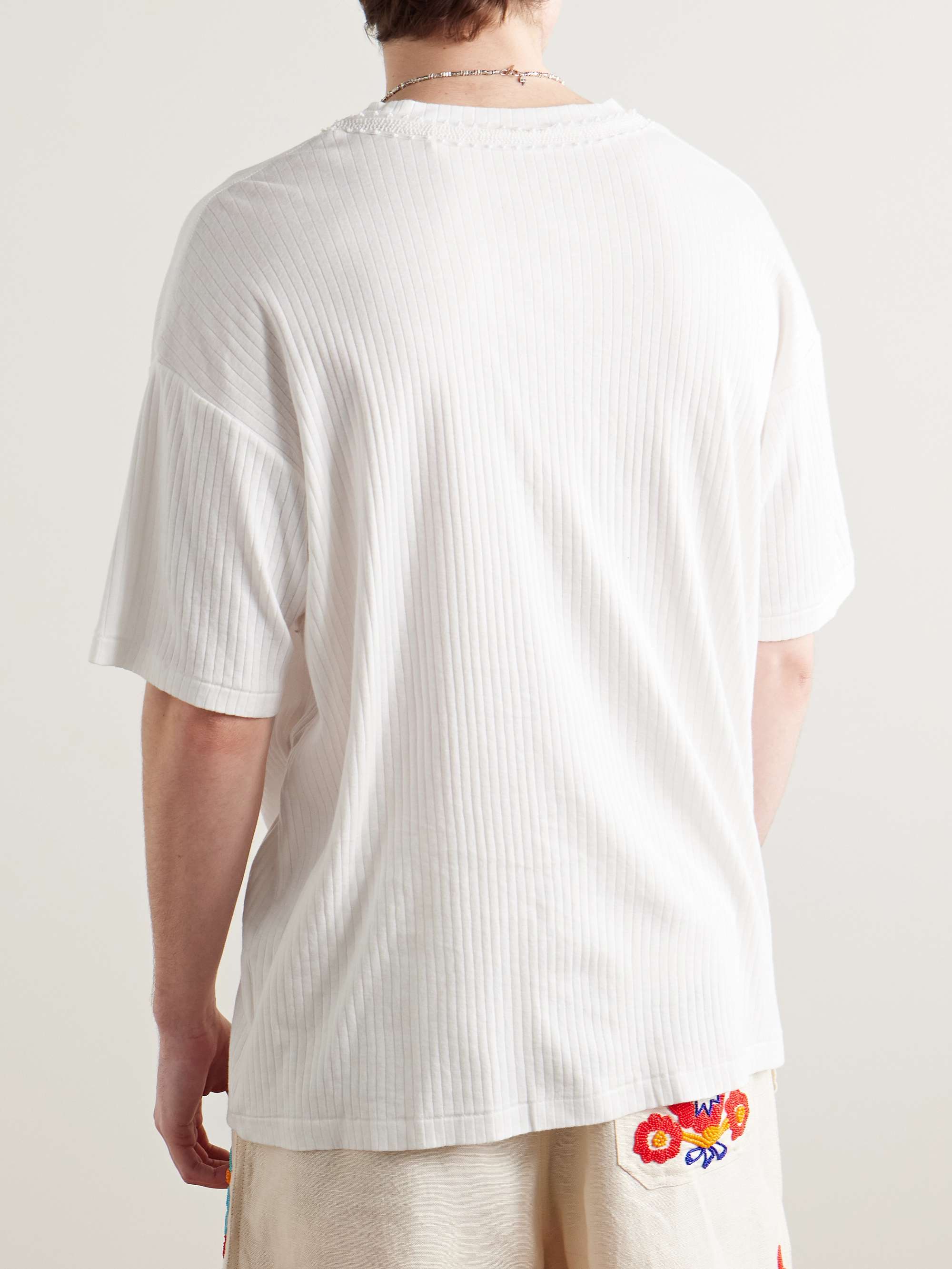 Marsh Embellished Tulle-Trimmed Ribbed Cotton-Jersey T-Shirt view