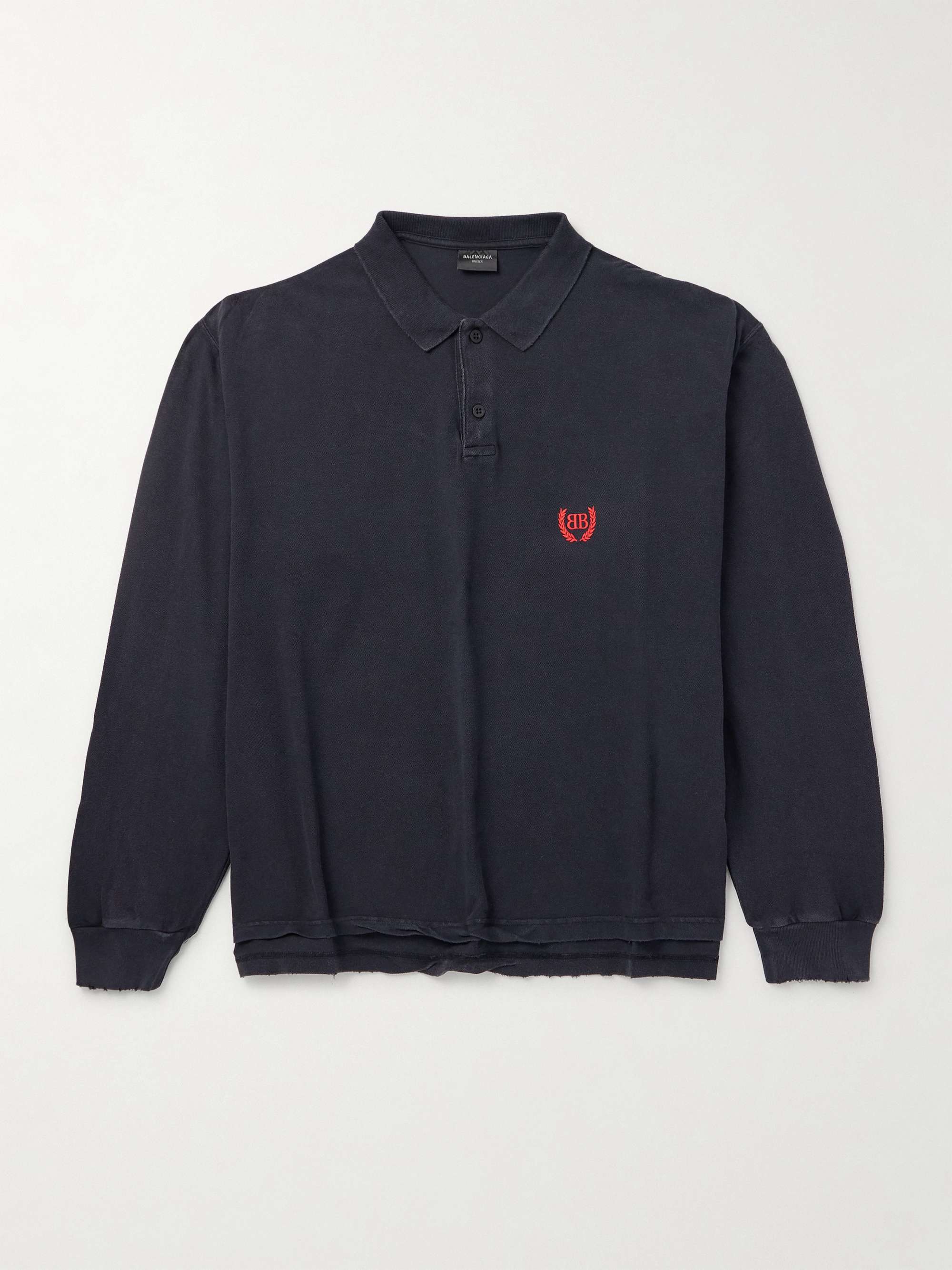Laurel Embroidered Distressed Cotton-Piqué Polo Shirt hero visual