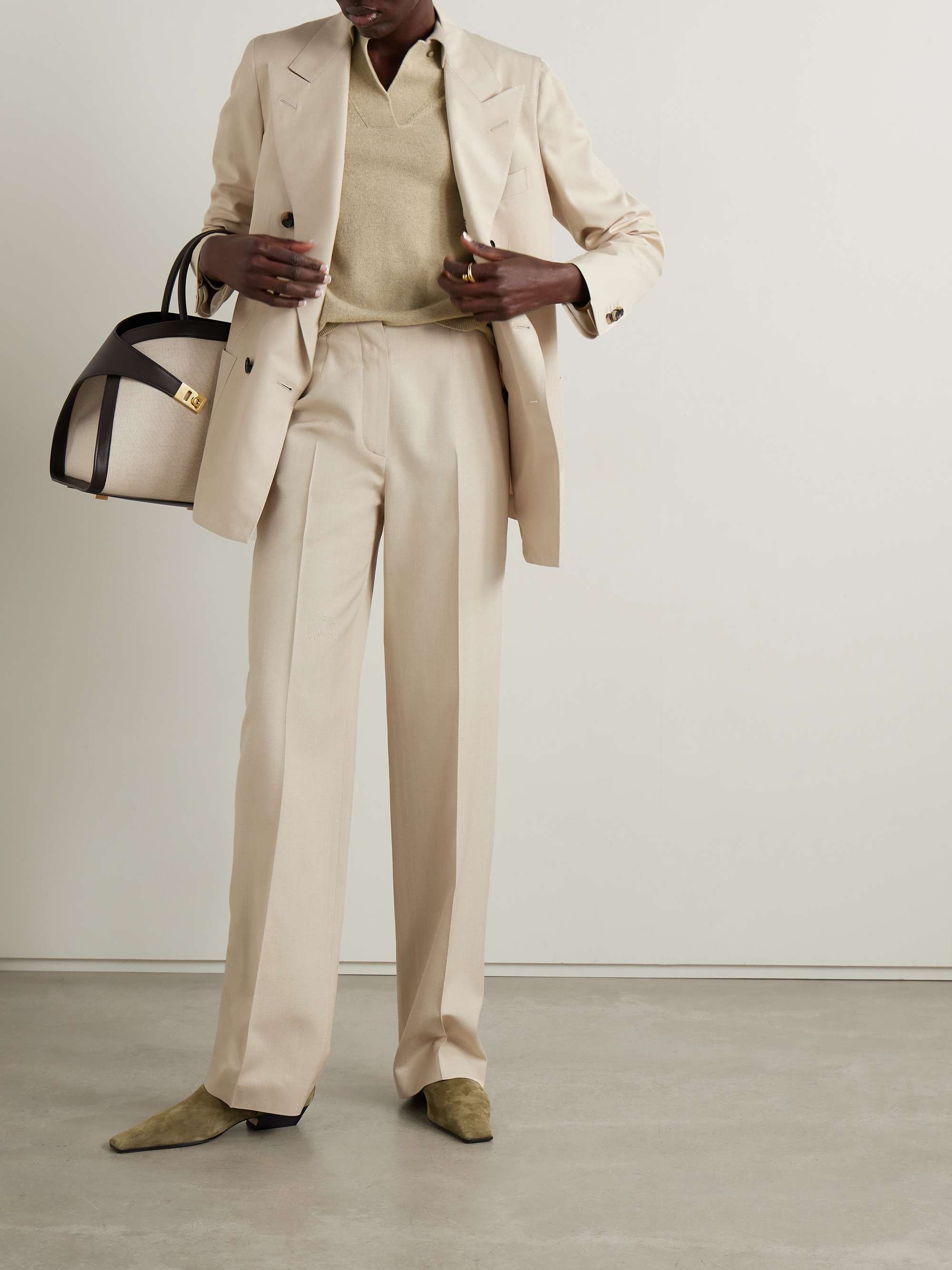 Silk-dupioni straight-leg pants view