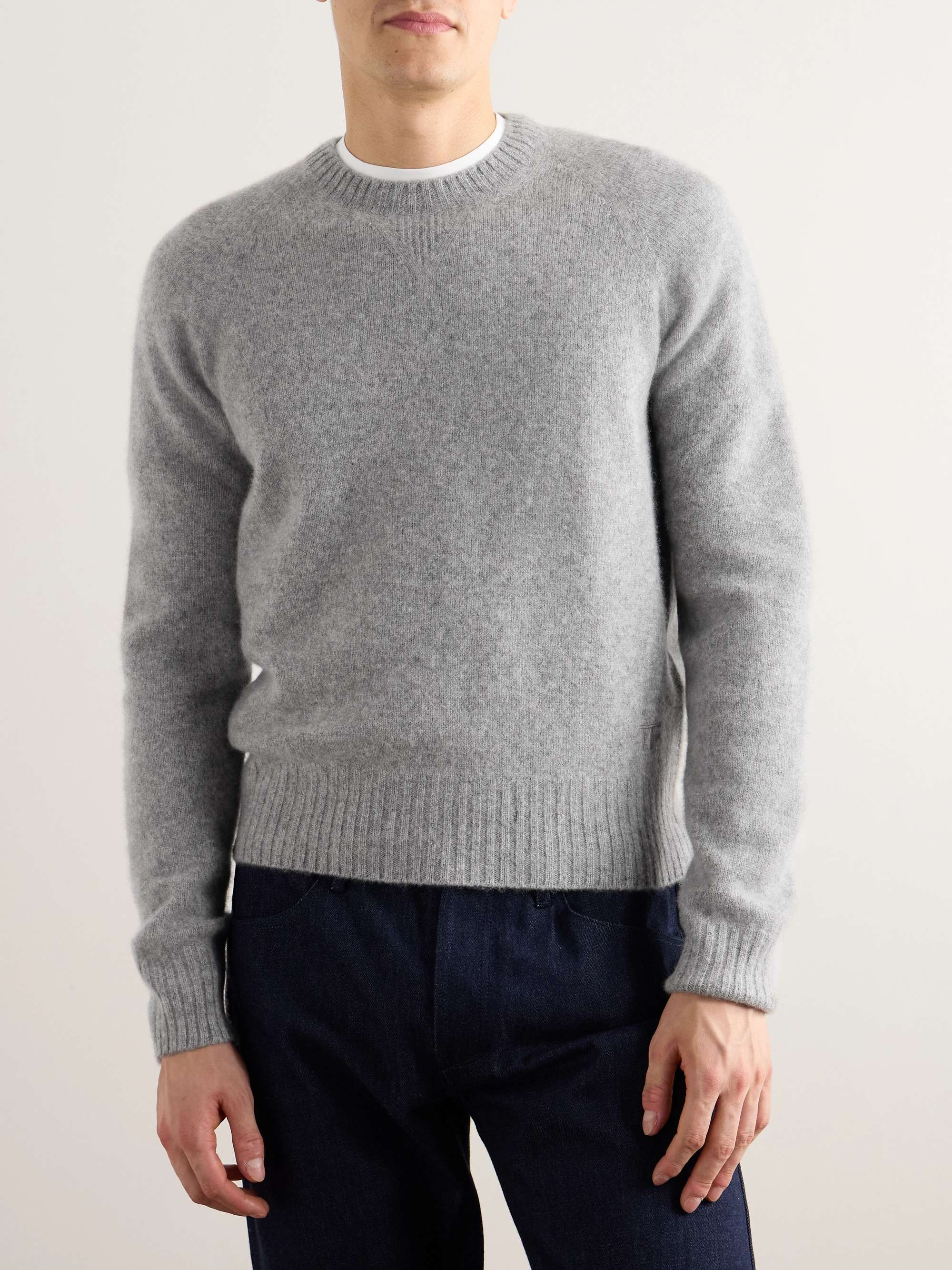 Slim-Ft Logo-Embroidered Brushed-Cashmere Sweater view