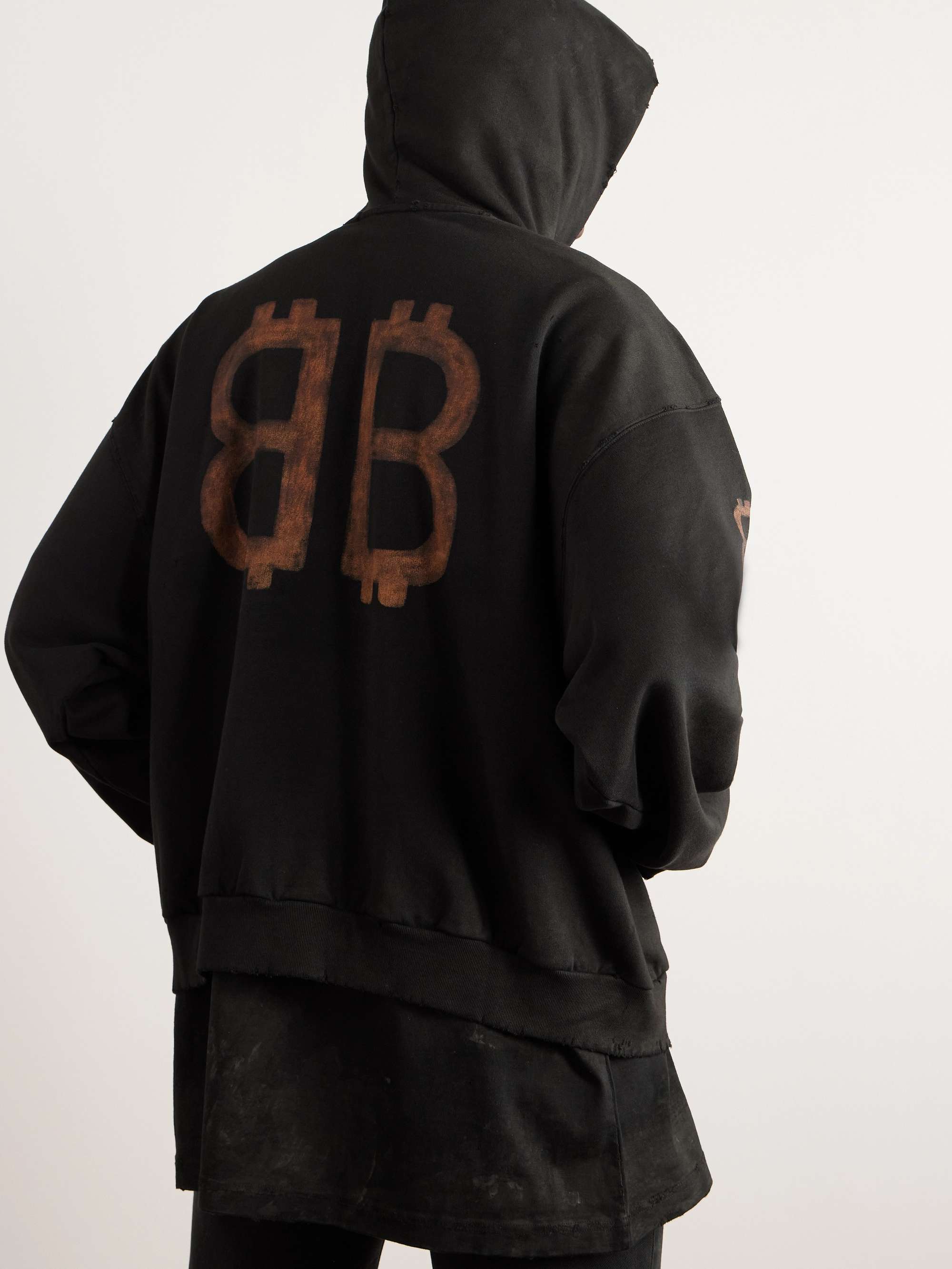 Crypto Logo-Print Bleached Cotton-Jersey Hoodie view