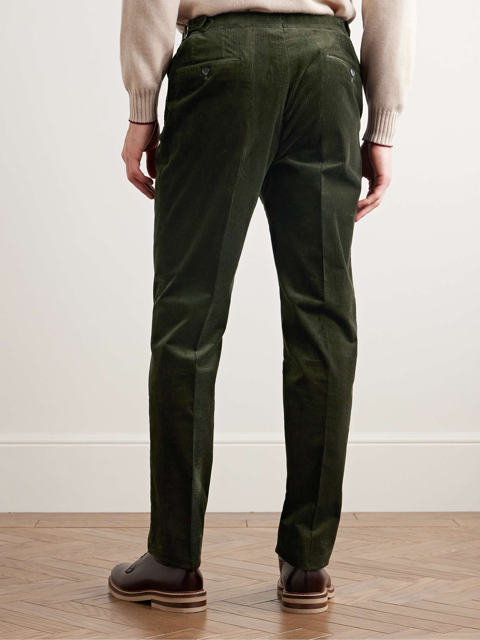 Slim-Fit Pleated Stretch-Cotton Corduroy Suit Trousers view