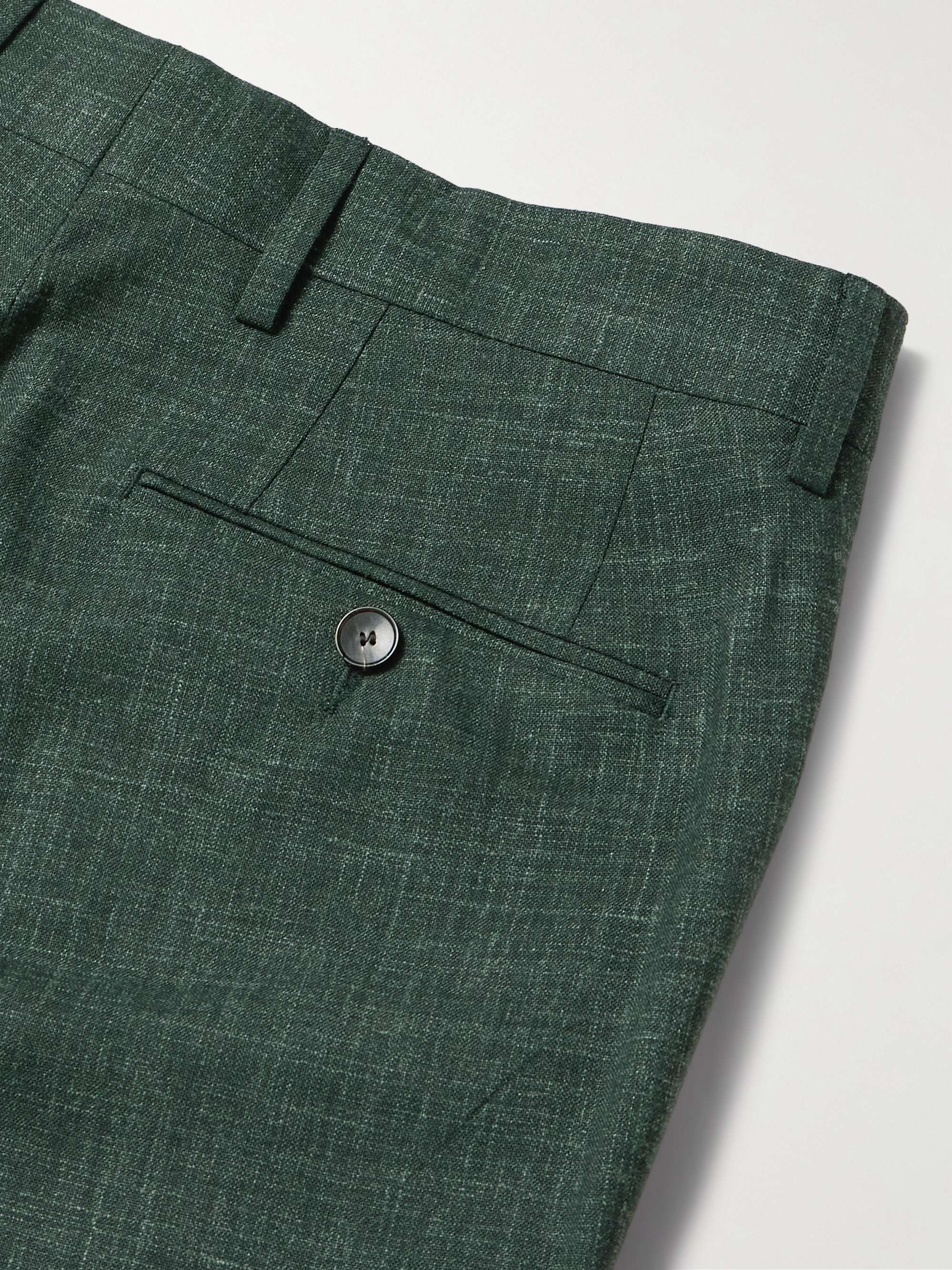 Mike Straight-Leg Pleated Wool, Silk and Linen-Blend Suit Trousers view