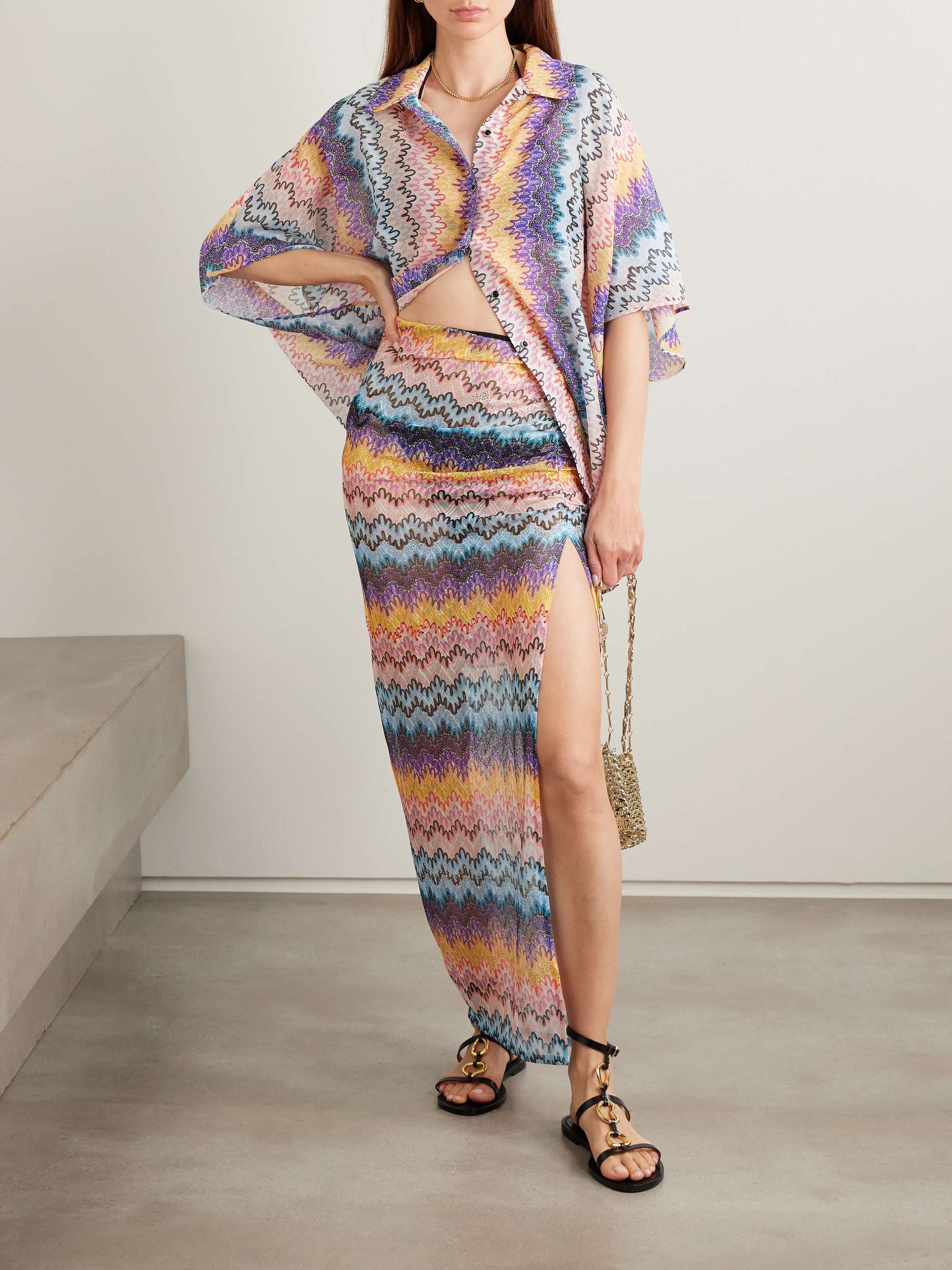 Mare embellished printed metallic mesh maxi skirt view
