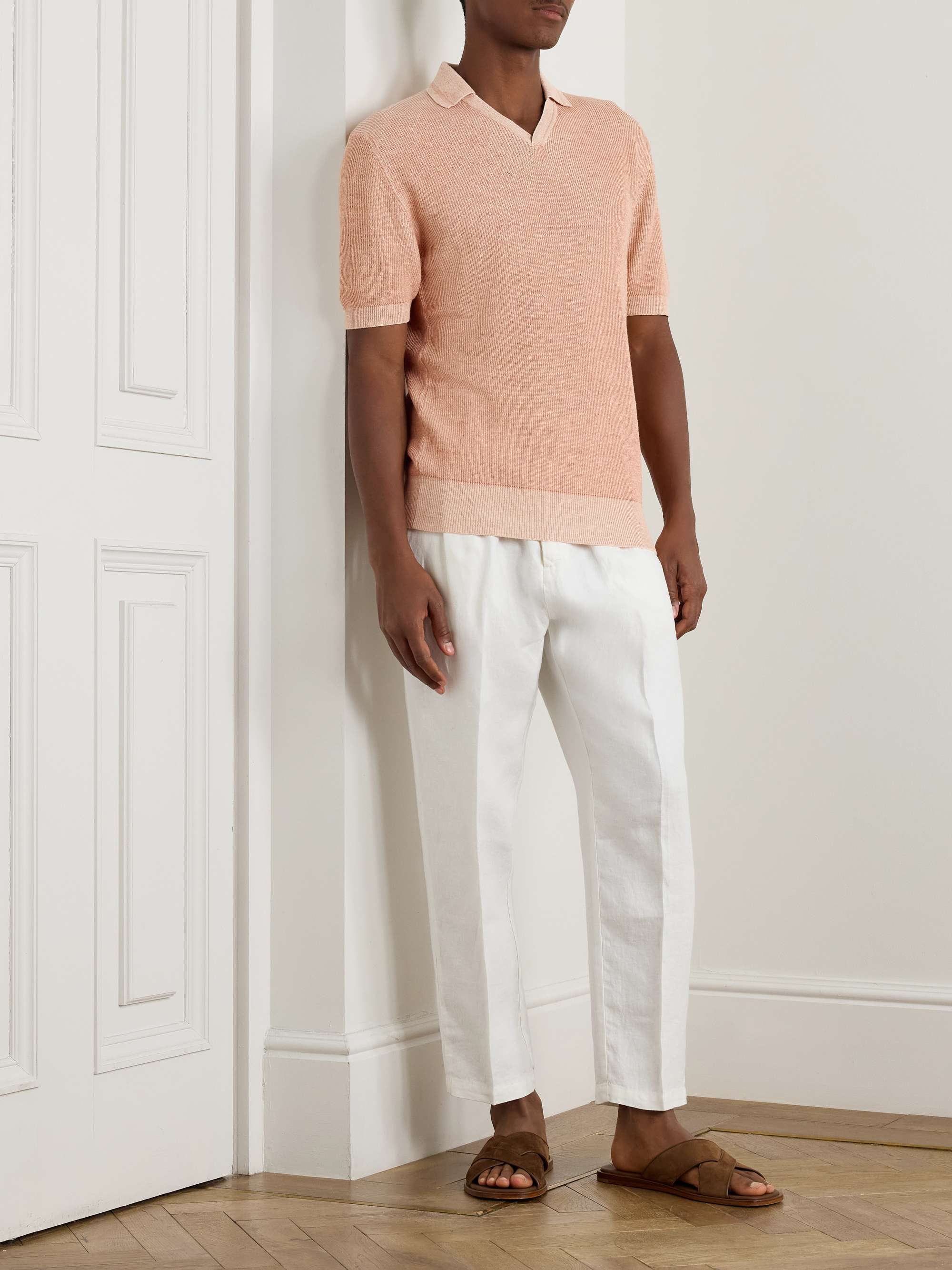 Slim-Fit Ribbed Linen and Cotton-Blend Polo Shirt view