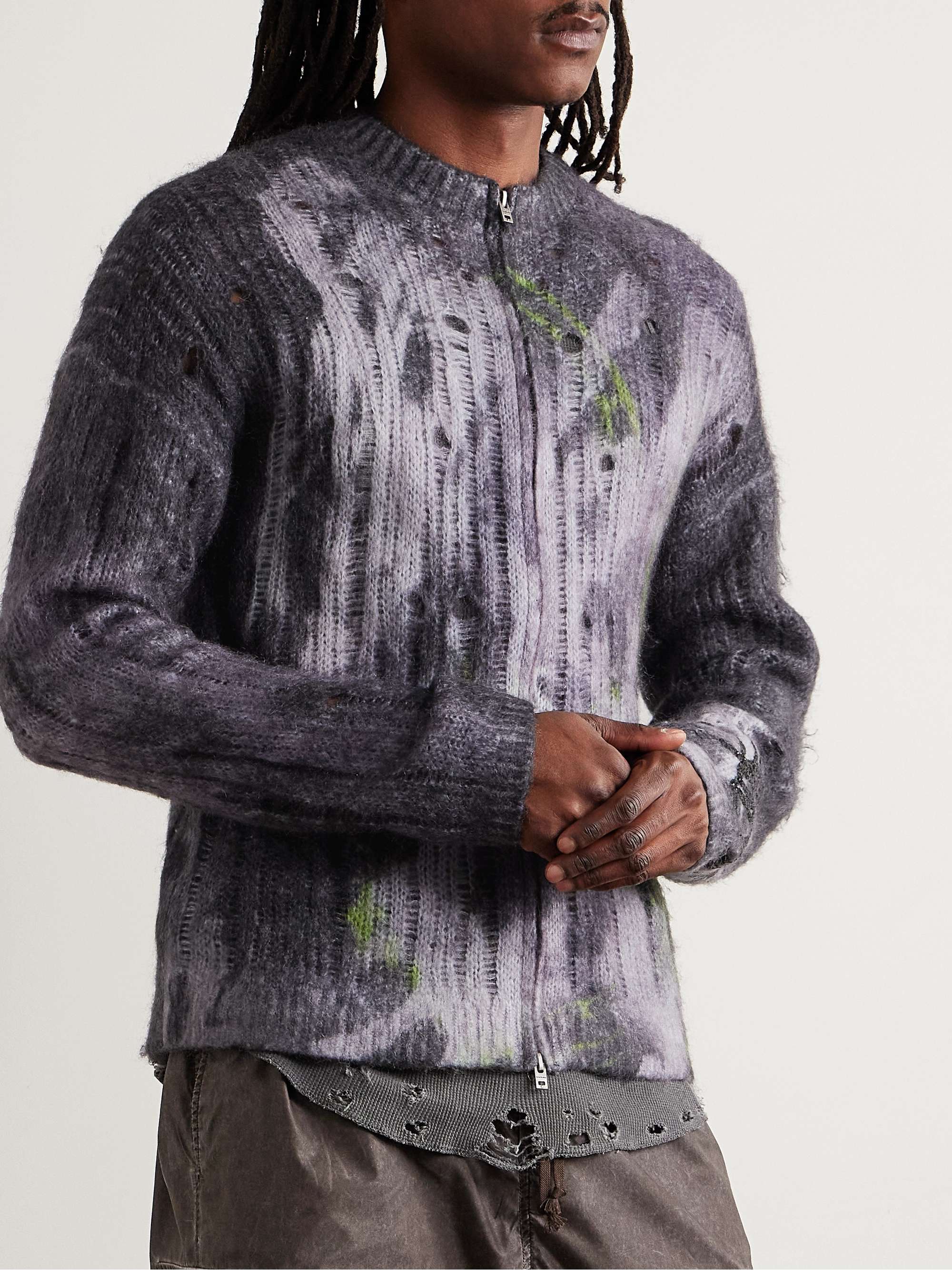 Glittered Distressed Open-Knit Zip-Up Cardigan view