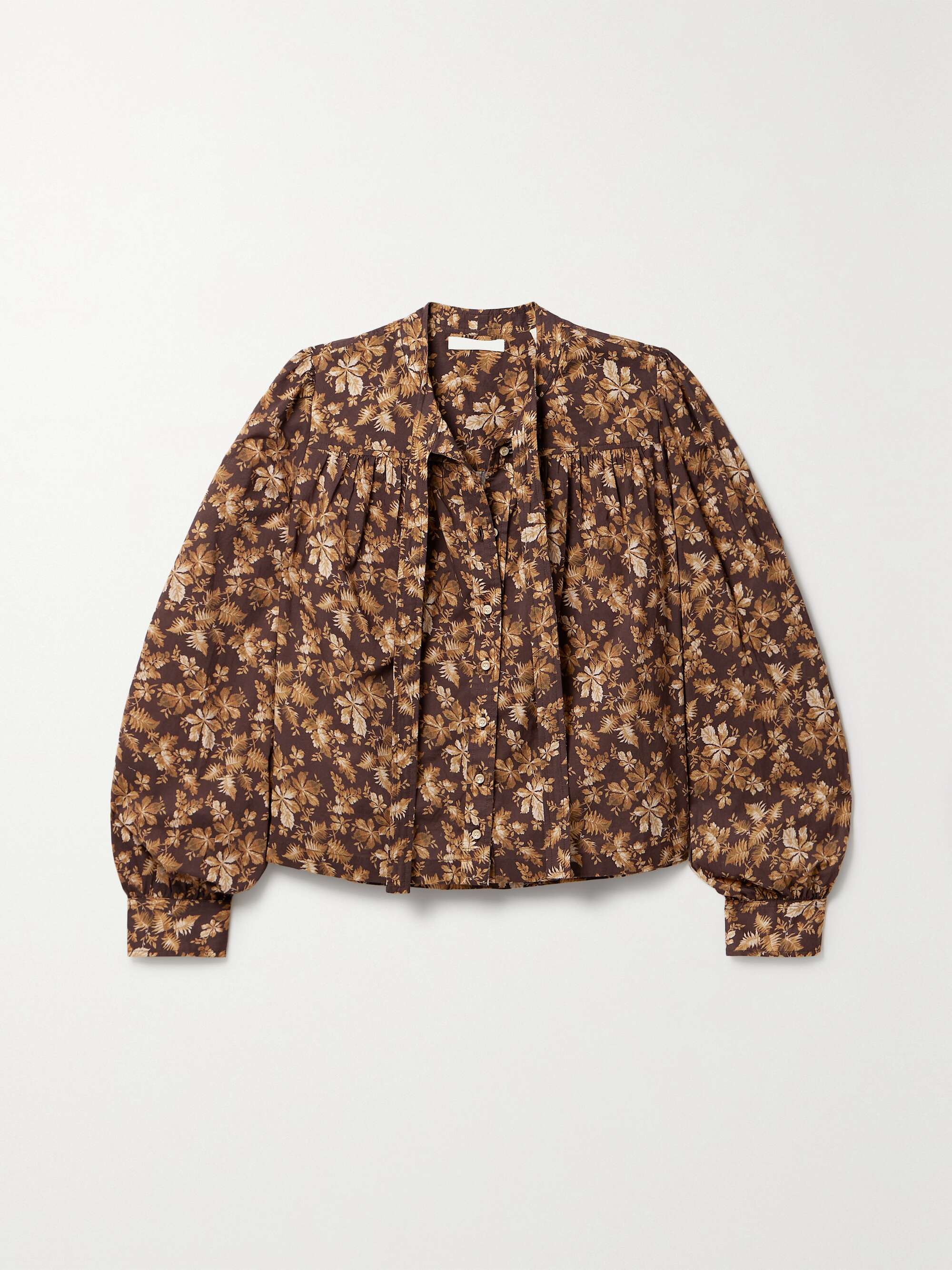 + NET SUSTAIN Norma pussy-bow floral-print cotton-poplin blouse hero visual