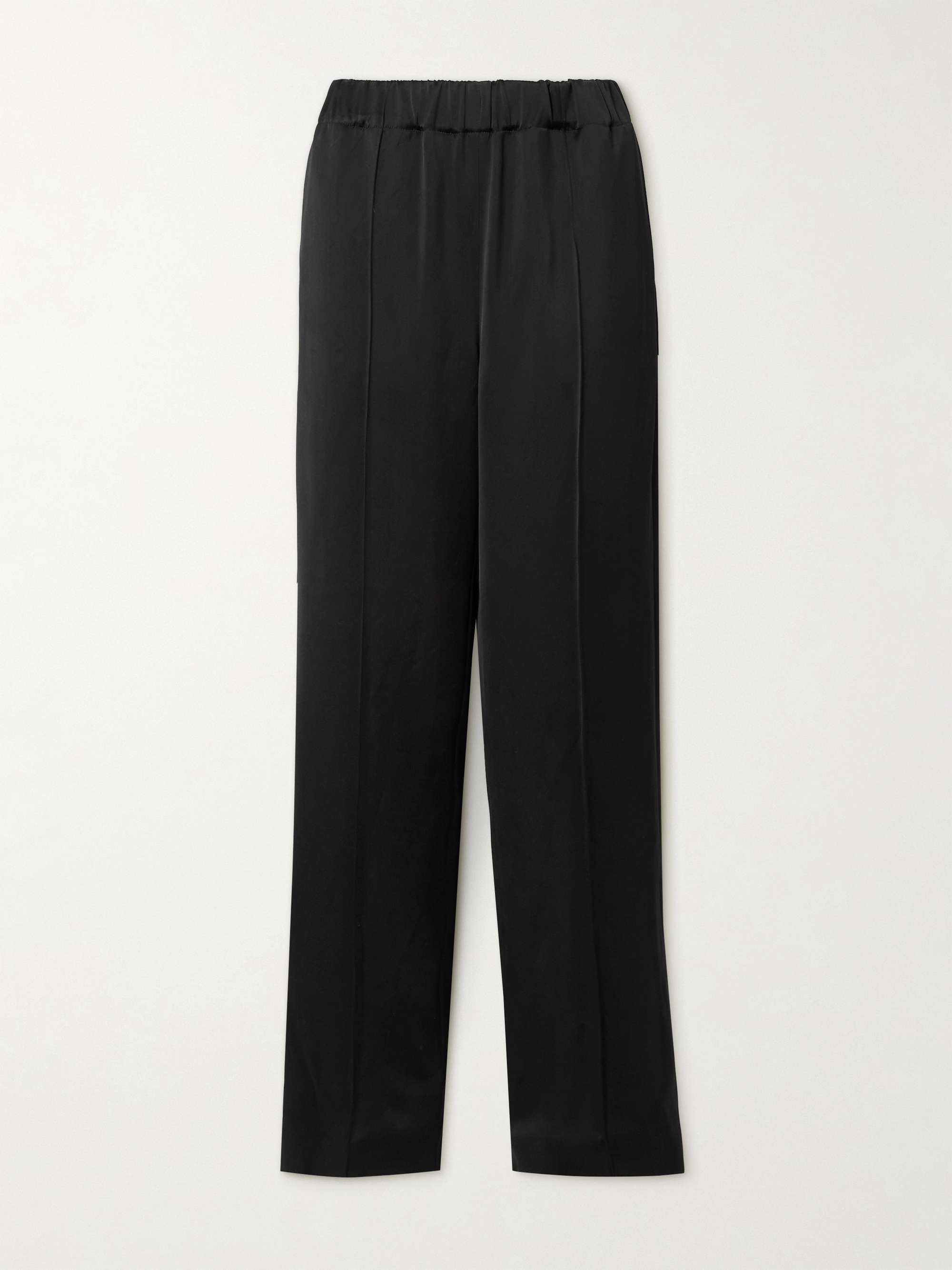 Pleated satin straight-leg track pants hero visual