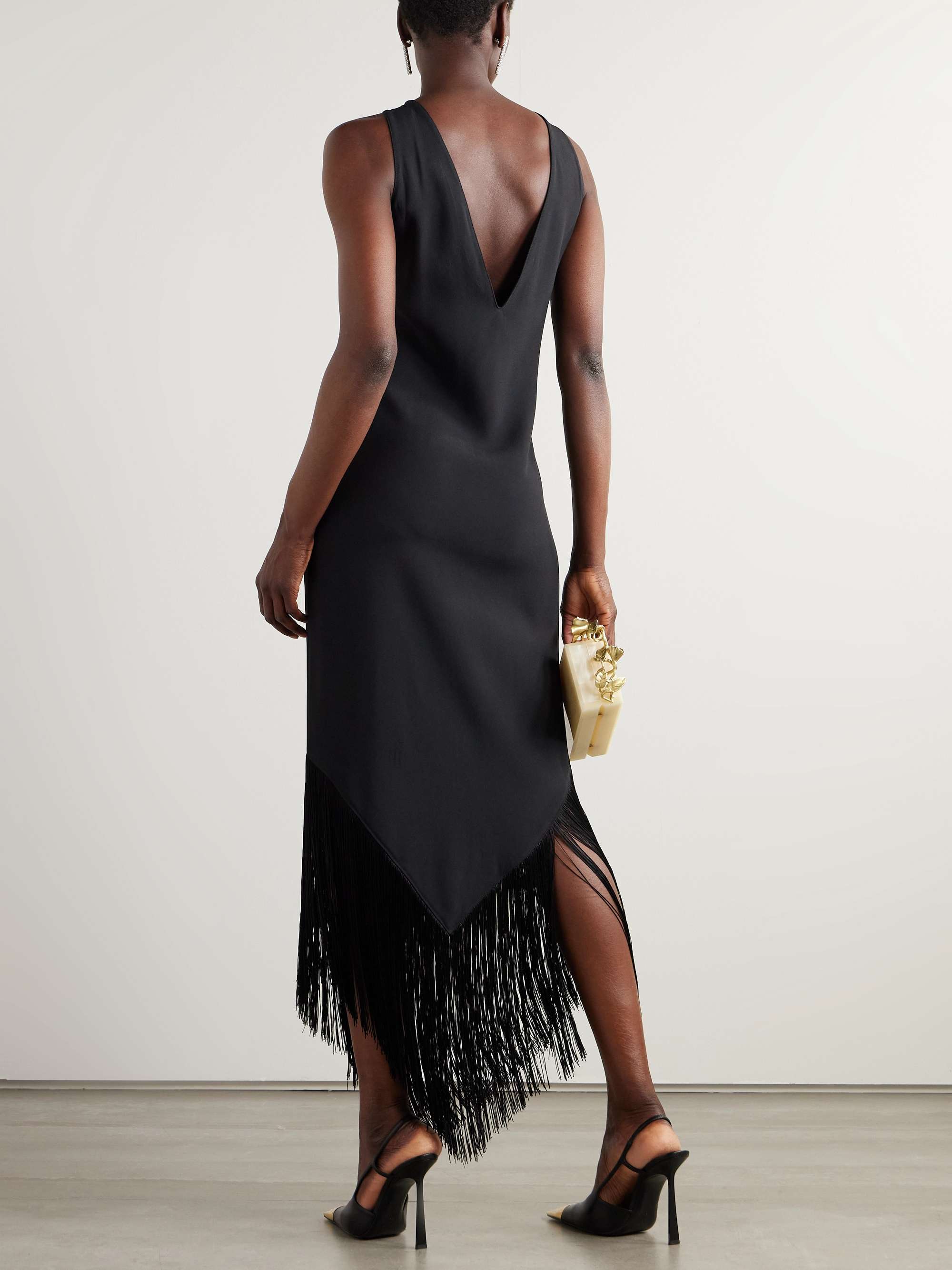 Taormina fringed crystal-embellished crepe gown view