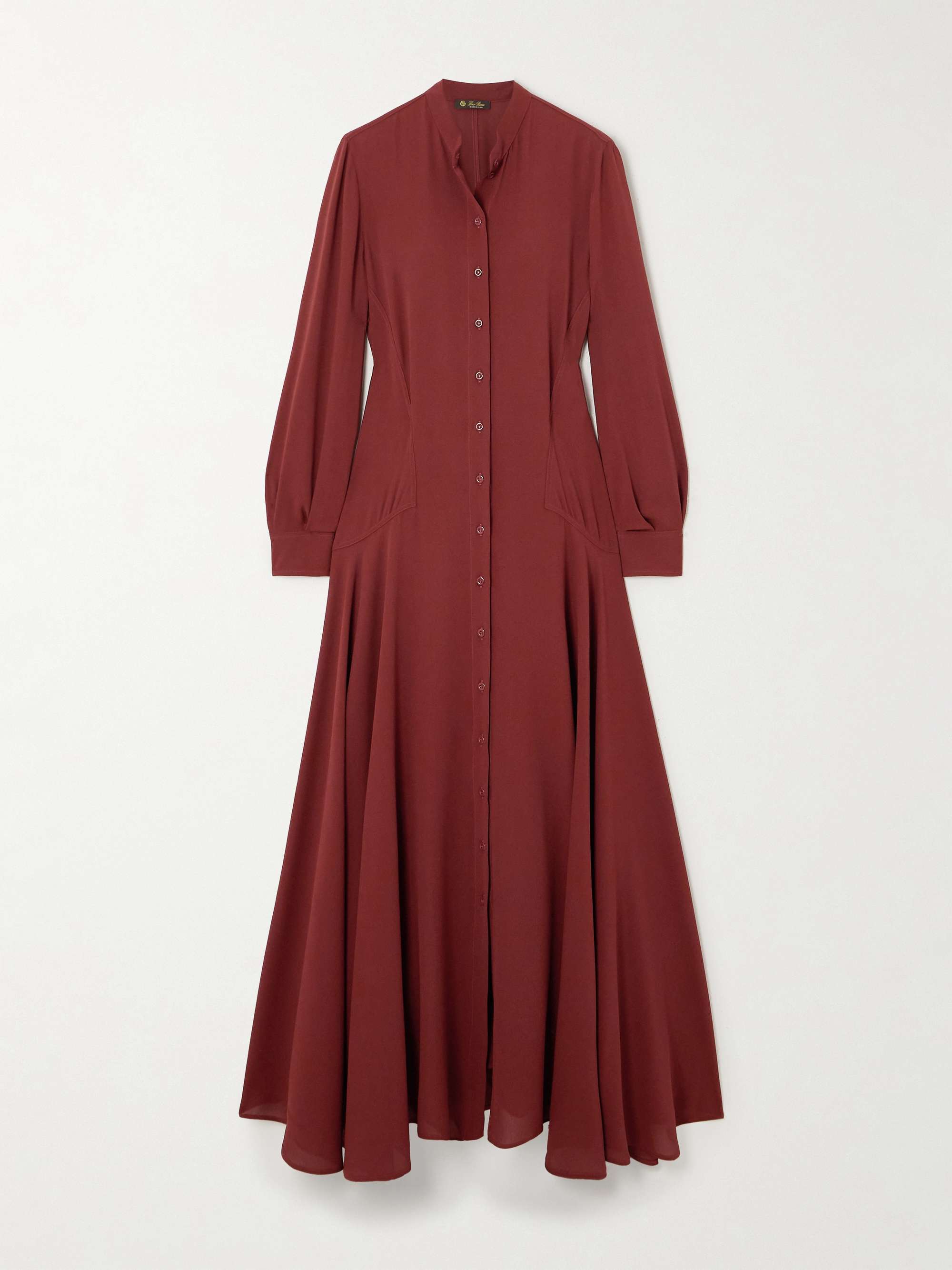 Asymmetric gathered silk-crepe maxi shirt dress hero visual