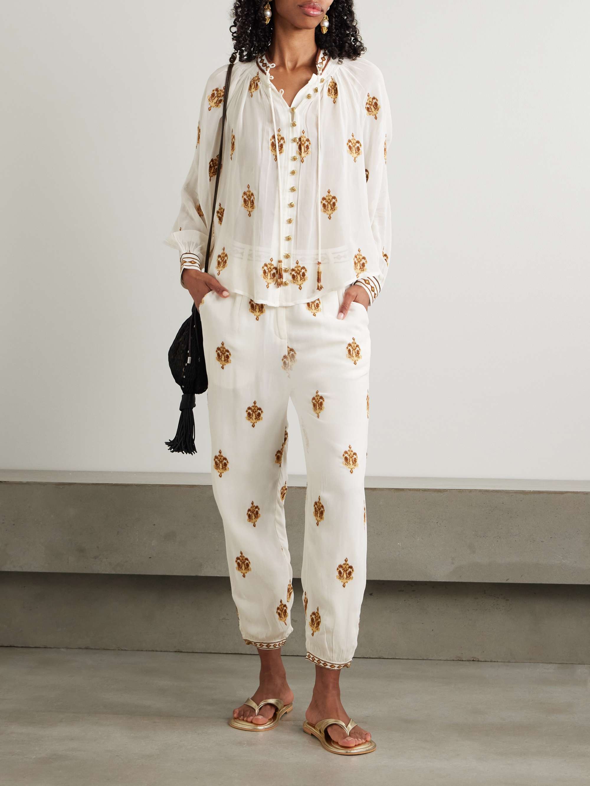 Anchor Tapestry gathered embroidered georgette blouse view