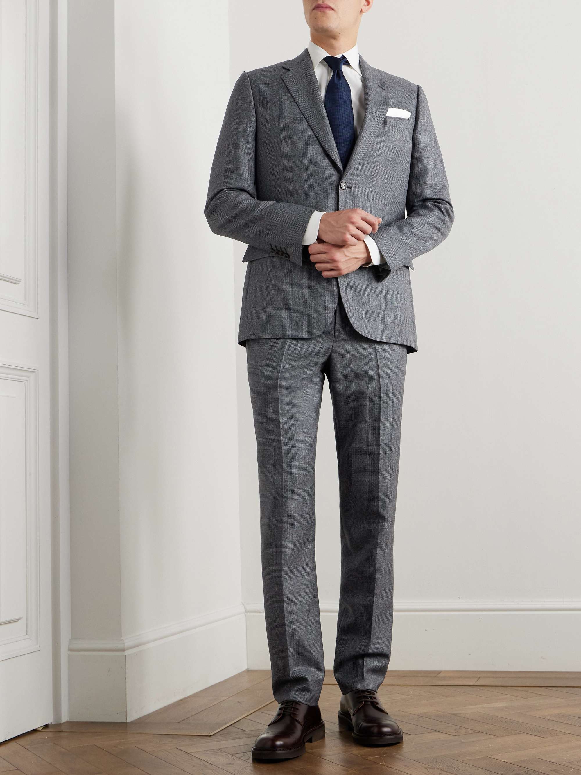 Straight-Leg Prince of Wales Checked Wool Suit Trousers view
