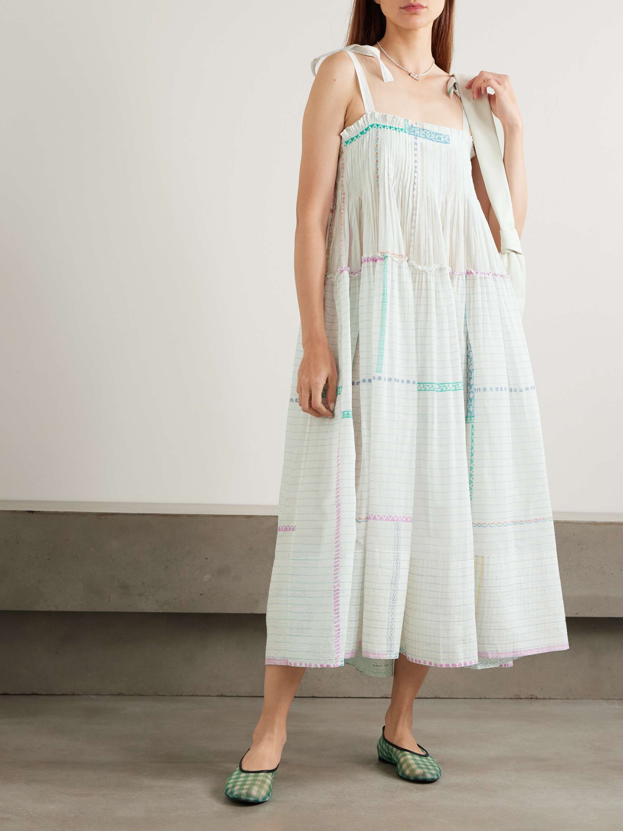 Riley ruffled printed cotton and silk-blend voile midi dress view
