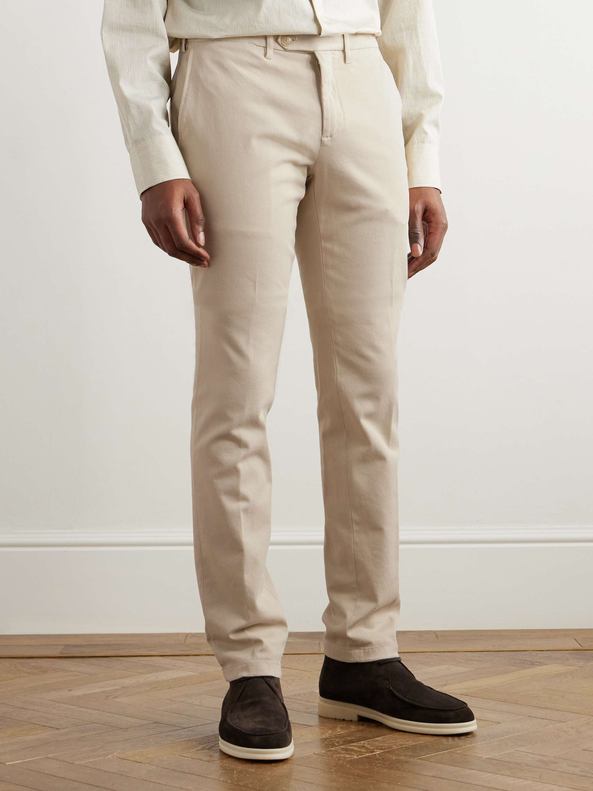 Slim-Fit Straight-Leg Garment-Dyed Stretch-Cotton Twill Trousers view