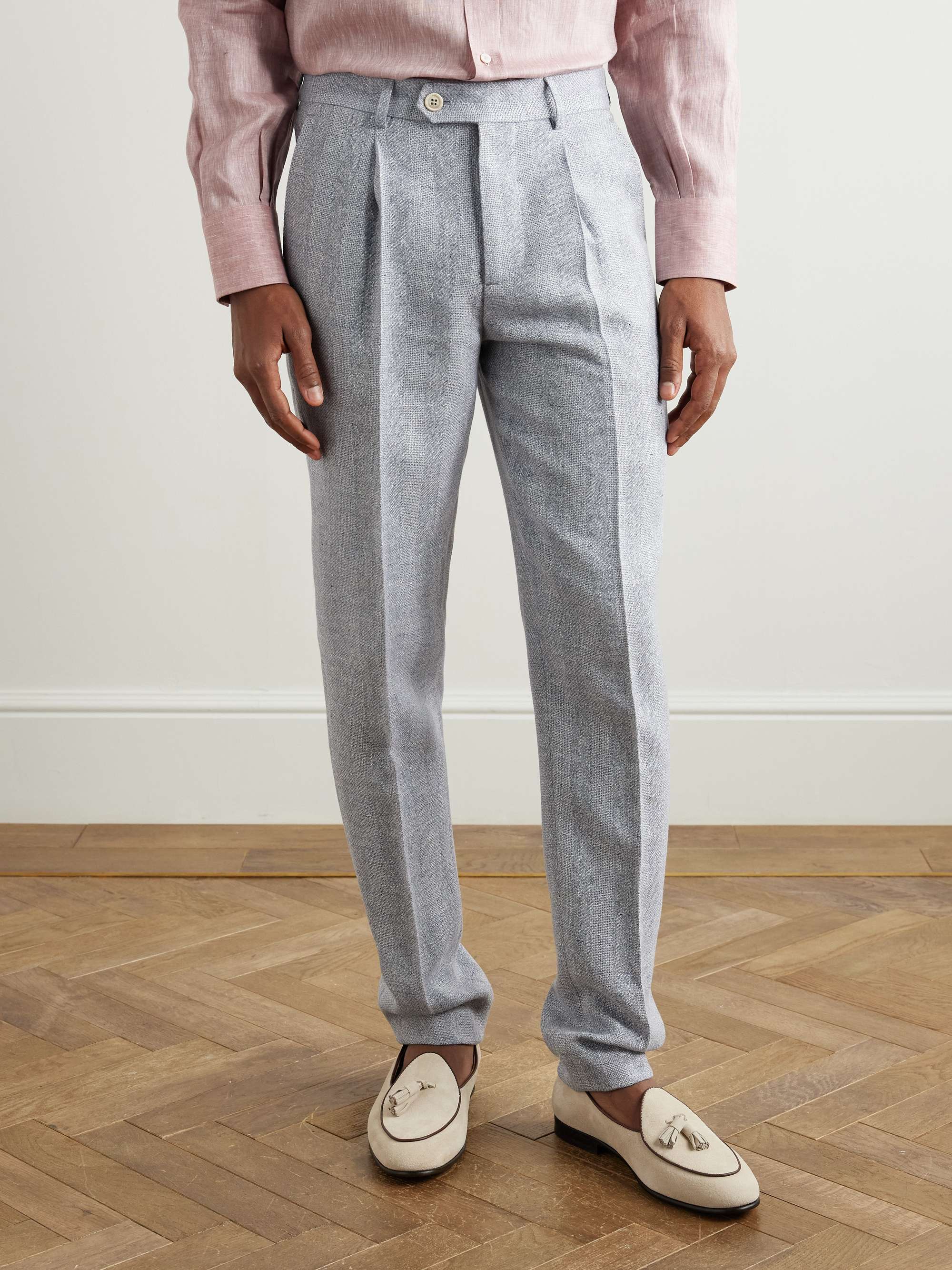 Straight-Leg Pleated Woven Suit Trousers view