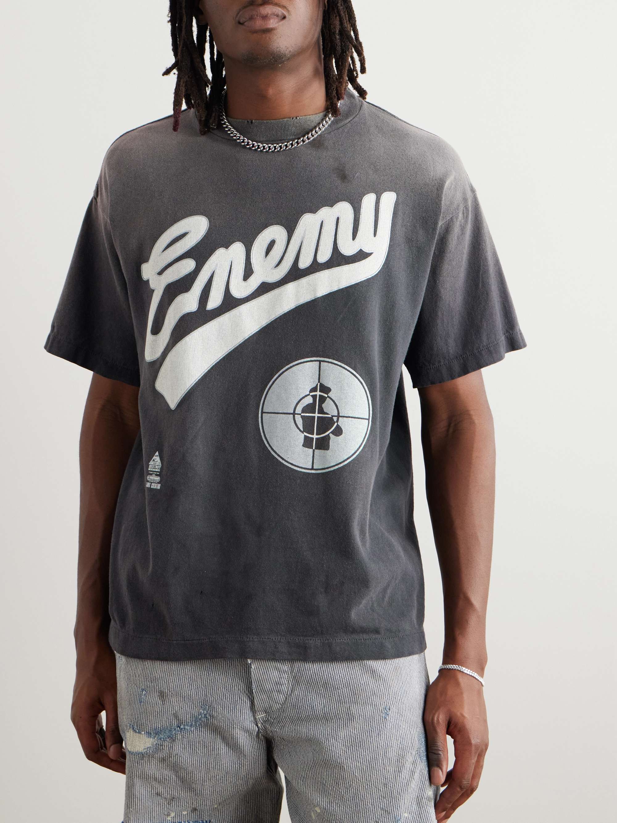 + Cactus Plant Flea Market Public Enemy Distressed Printed Cotton-Jersey T-Shirt view