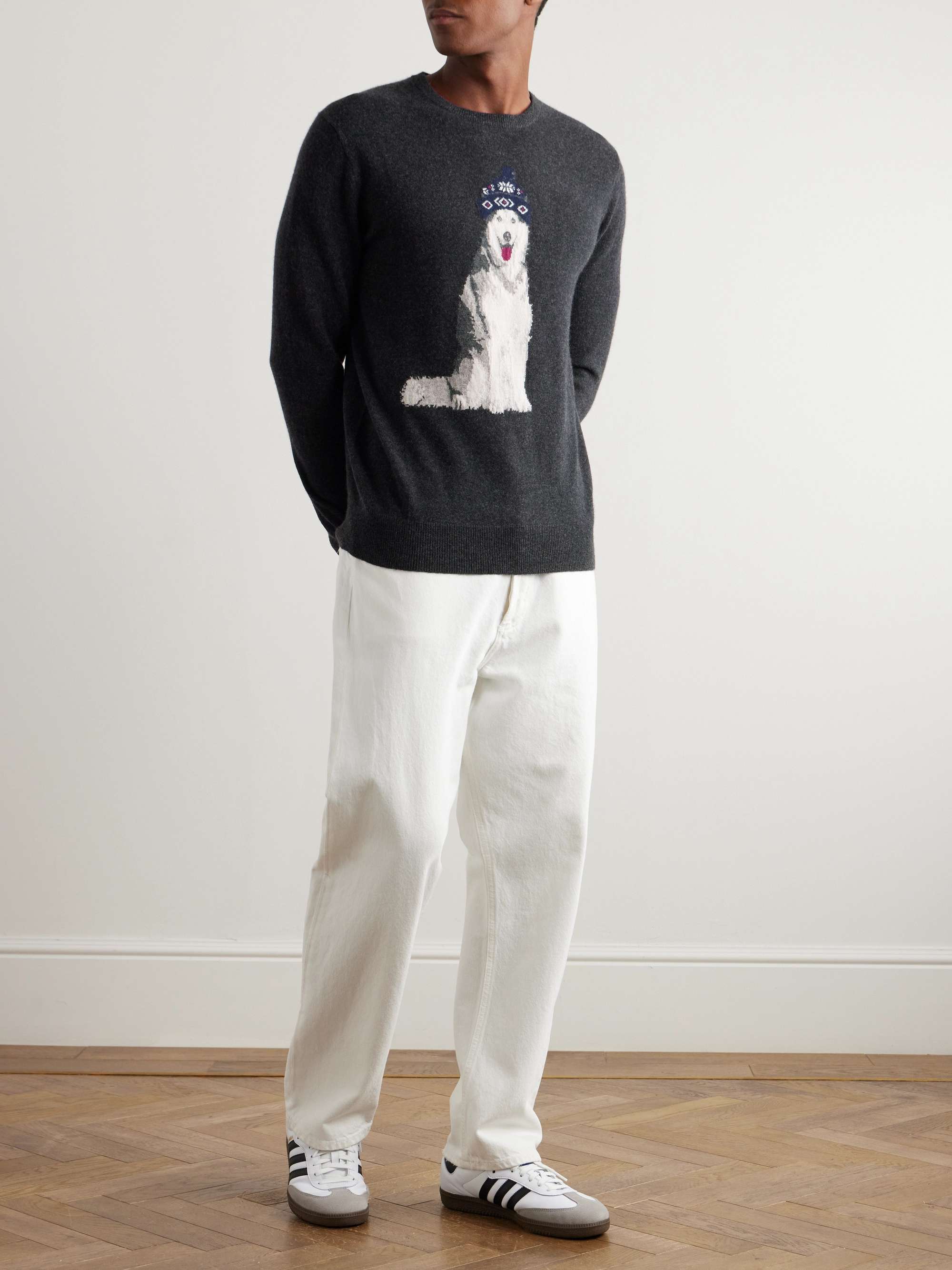 Logo-Embroidered Intarsia Cashmere Sweater view