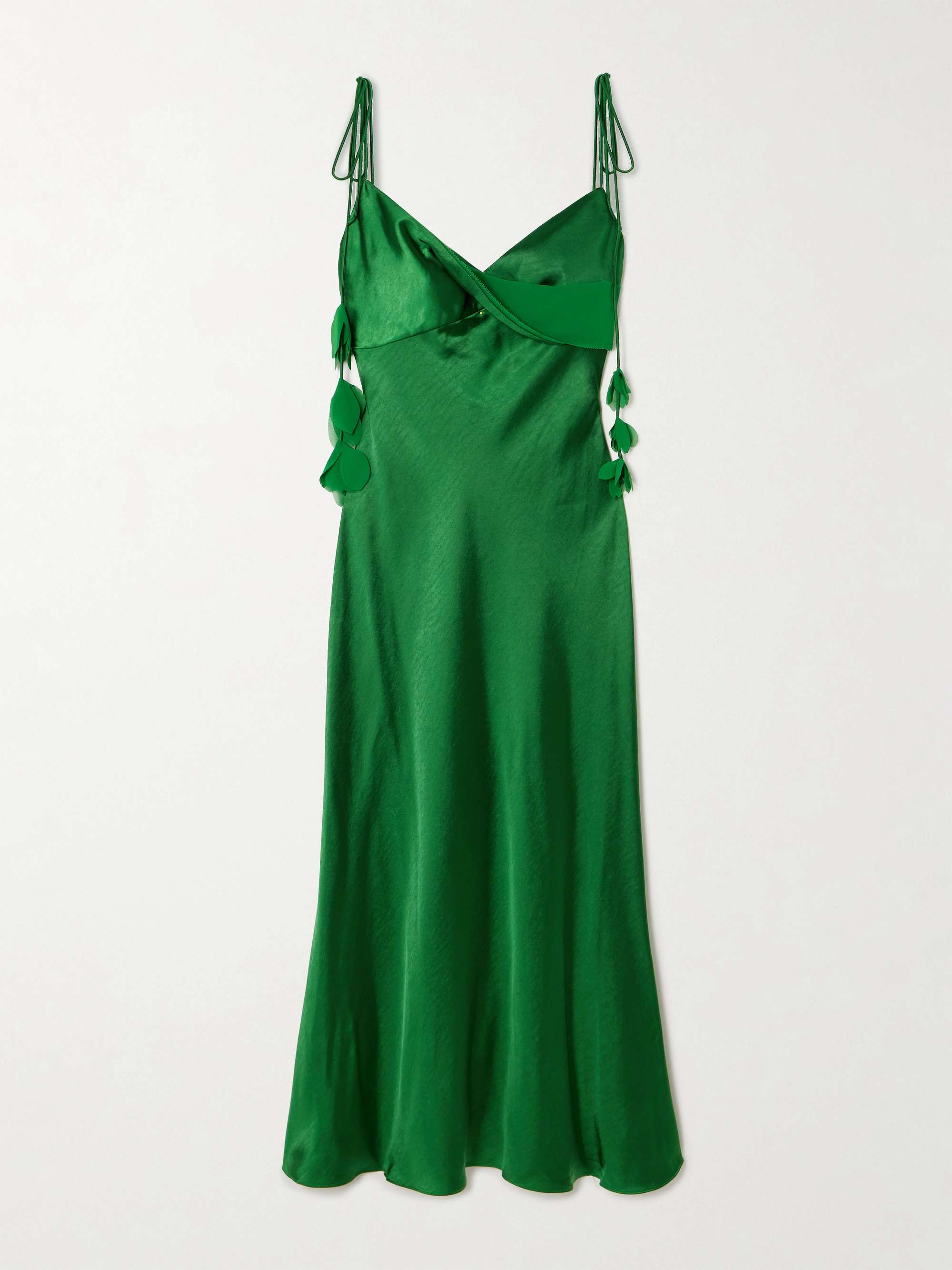 Appliquéd georgette-trimmed draped satin midi dress hero visual