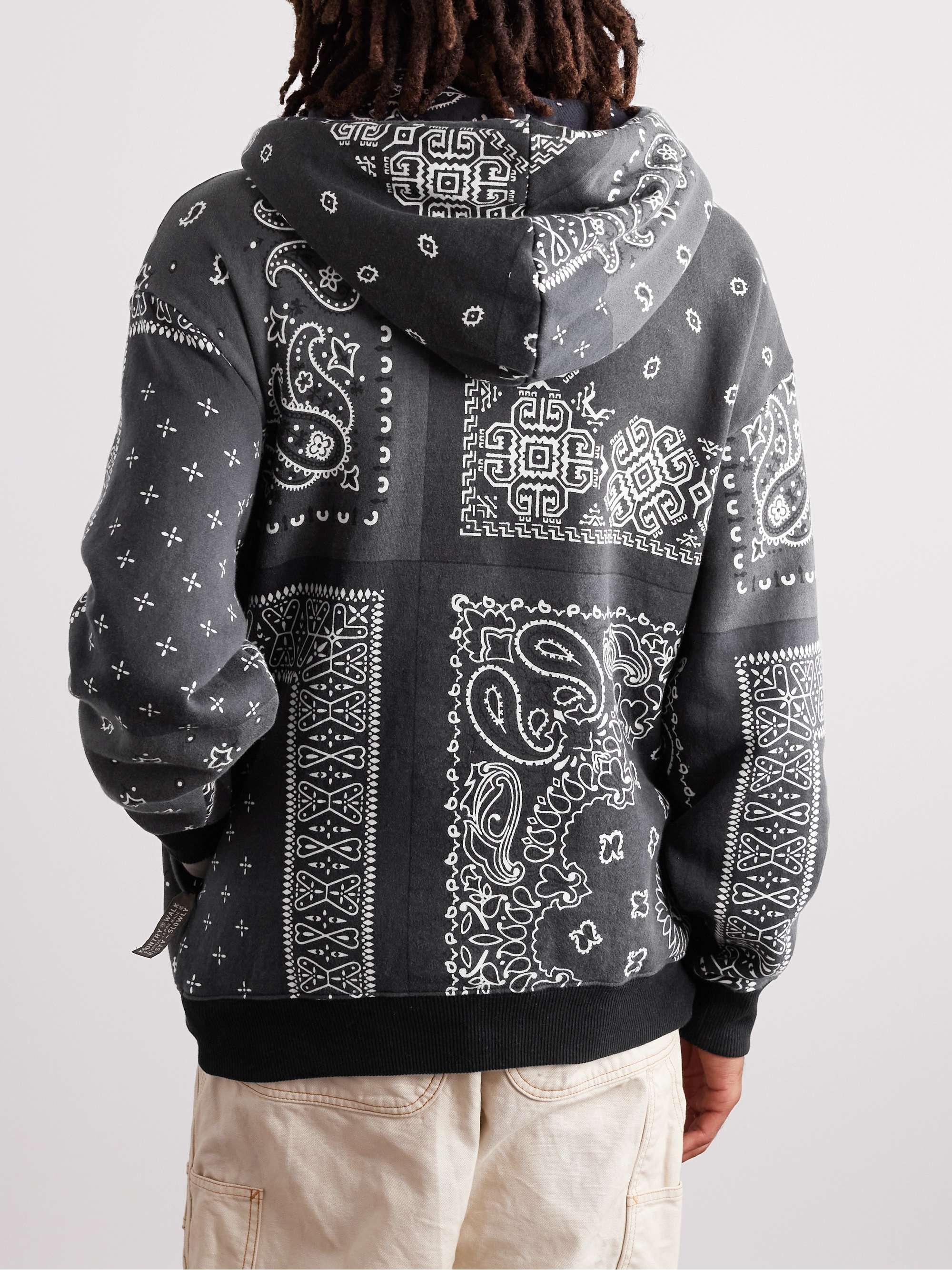 Tie-Detailed Quilted Bandana-Print Cotton-Jersey Hoodie view