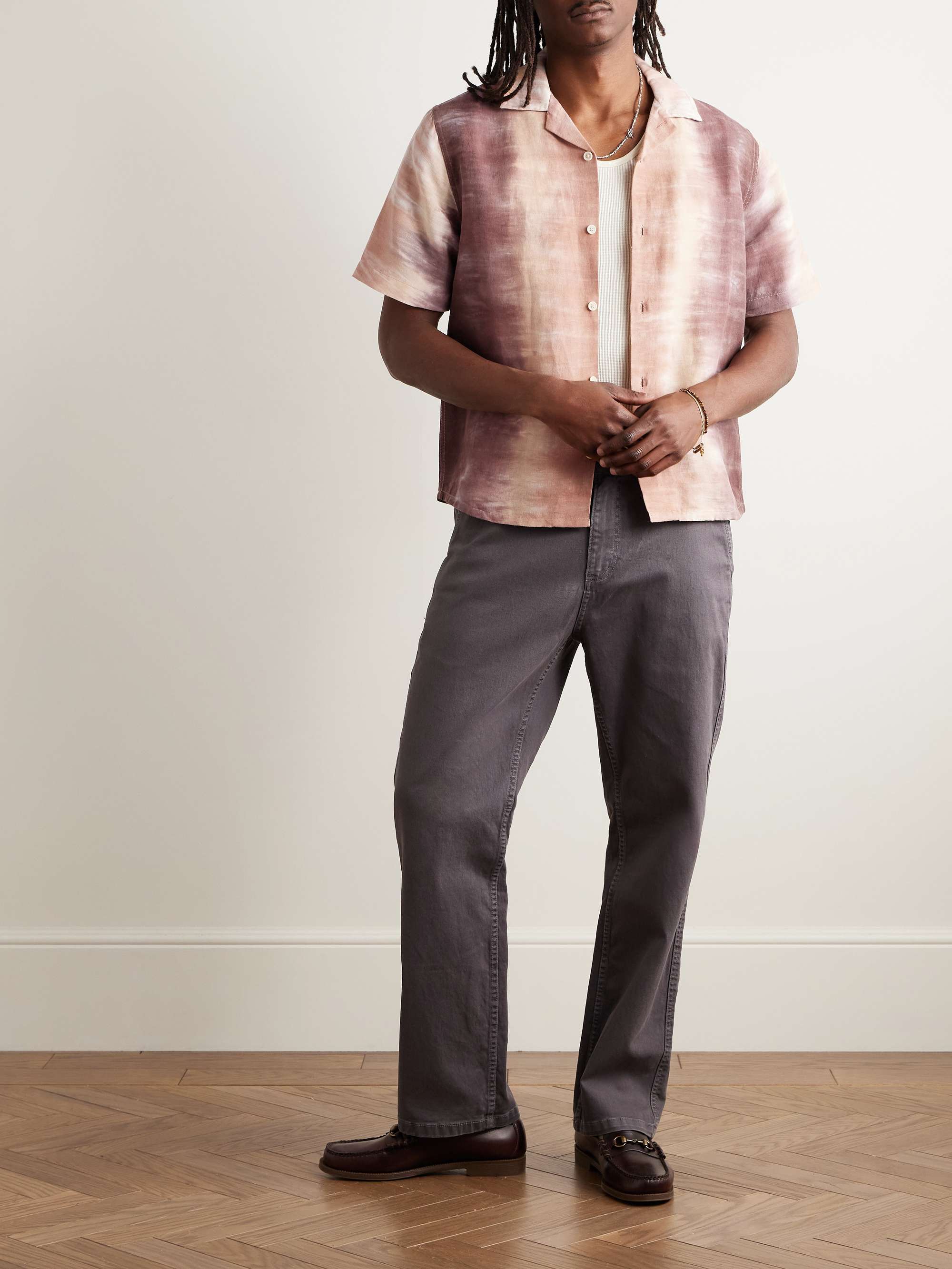 Cosmic Camp-Collar Tie-Dyed Linen and Cotton-Blend Shirt view
