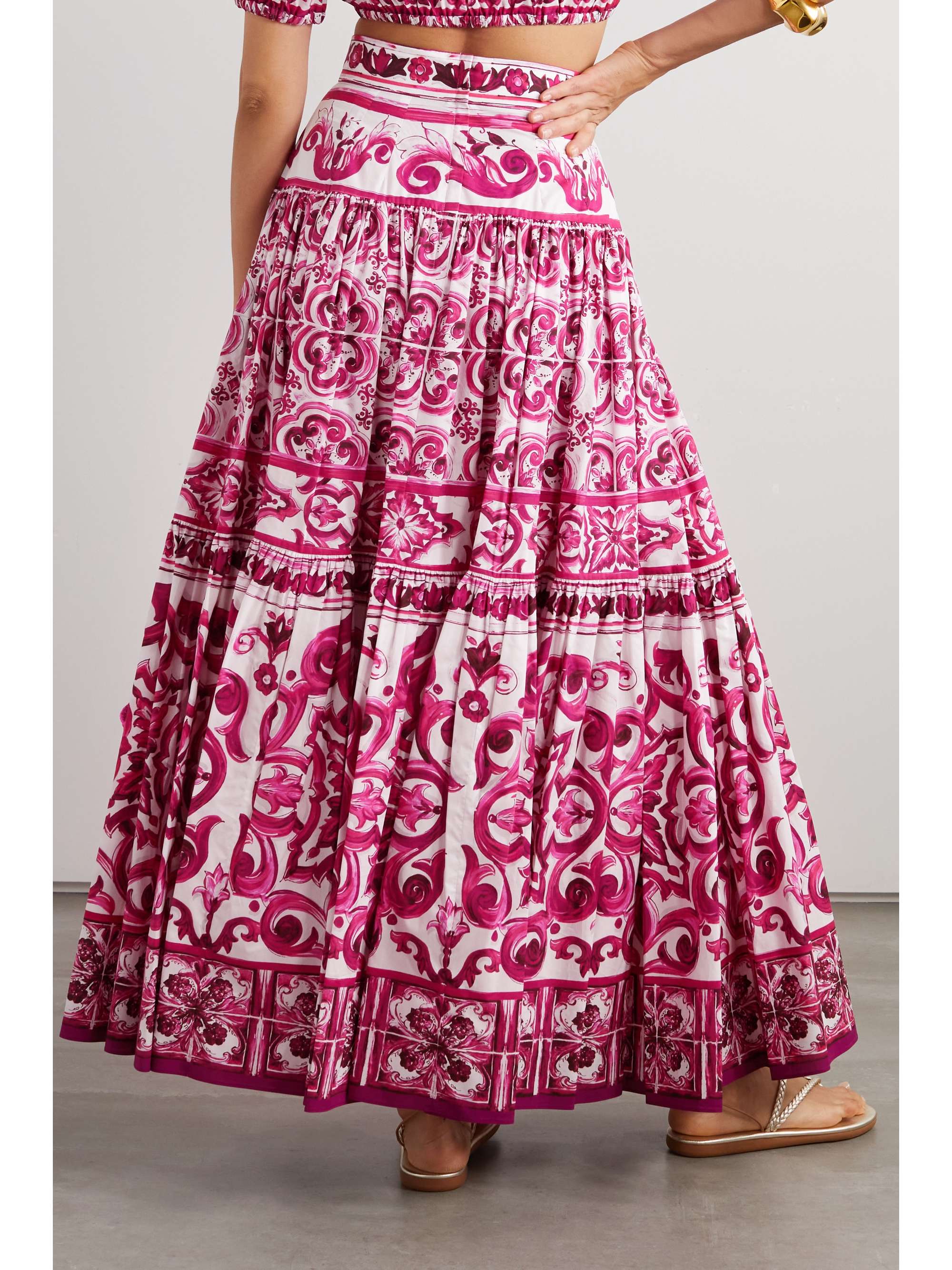 Maiolica tiered printed cotton-poplin maxi skirt view